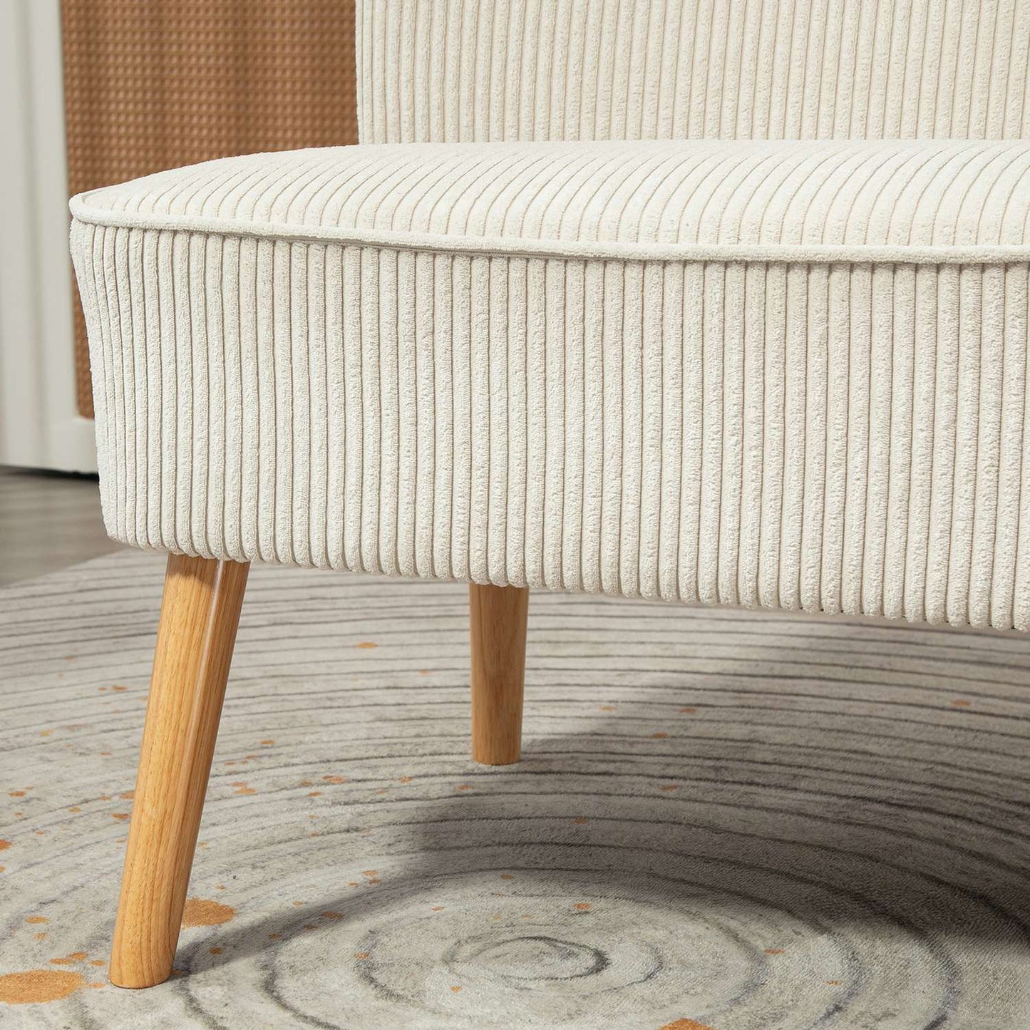 Two-seater sofa in modern corduroy look, cream white