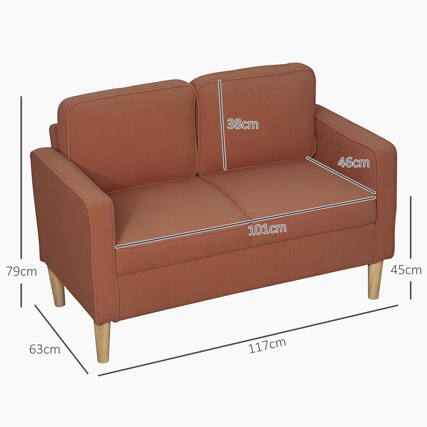 Pink 2-seater sofa with storage, modern upholstered design