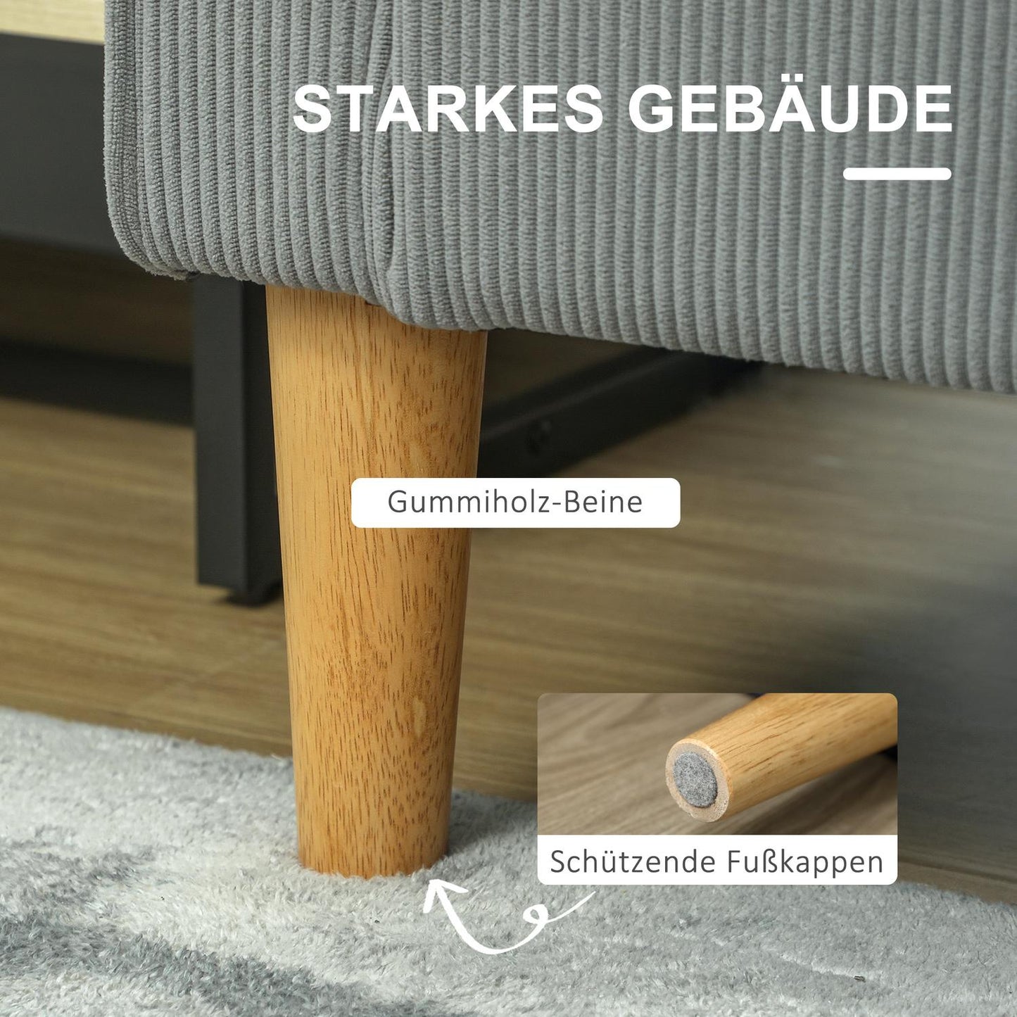 Small 2-seater sofa with storage, corduroy look, light grey
