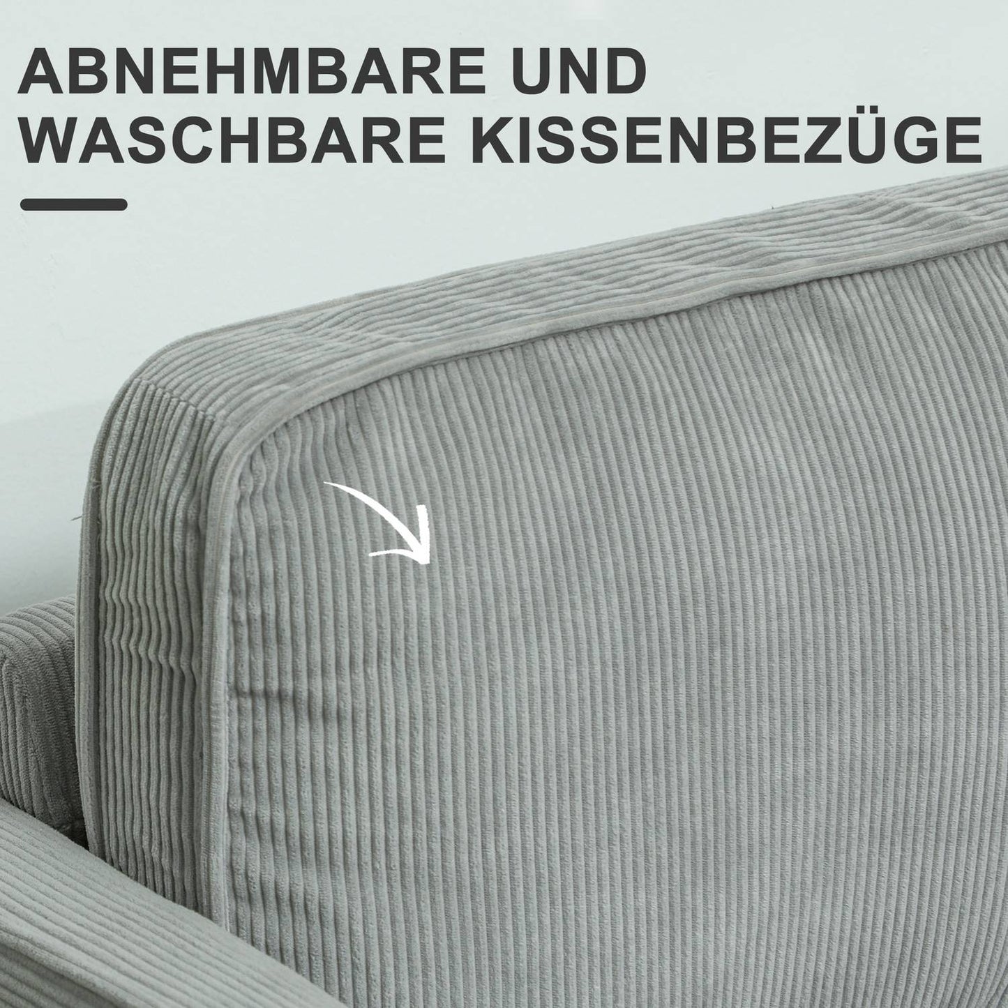 Small 2-seater sofa with storage, corduroy look, light grey