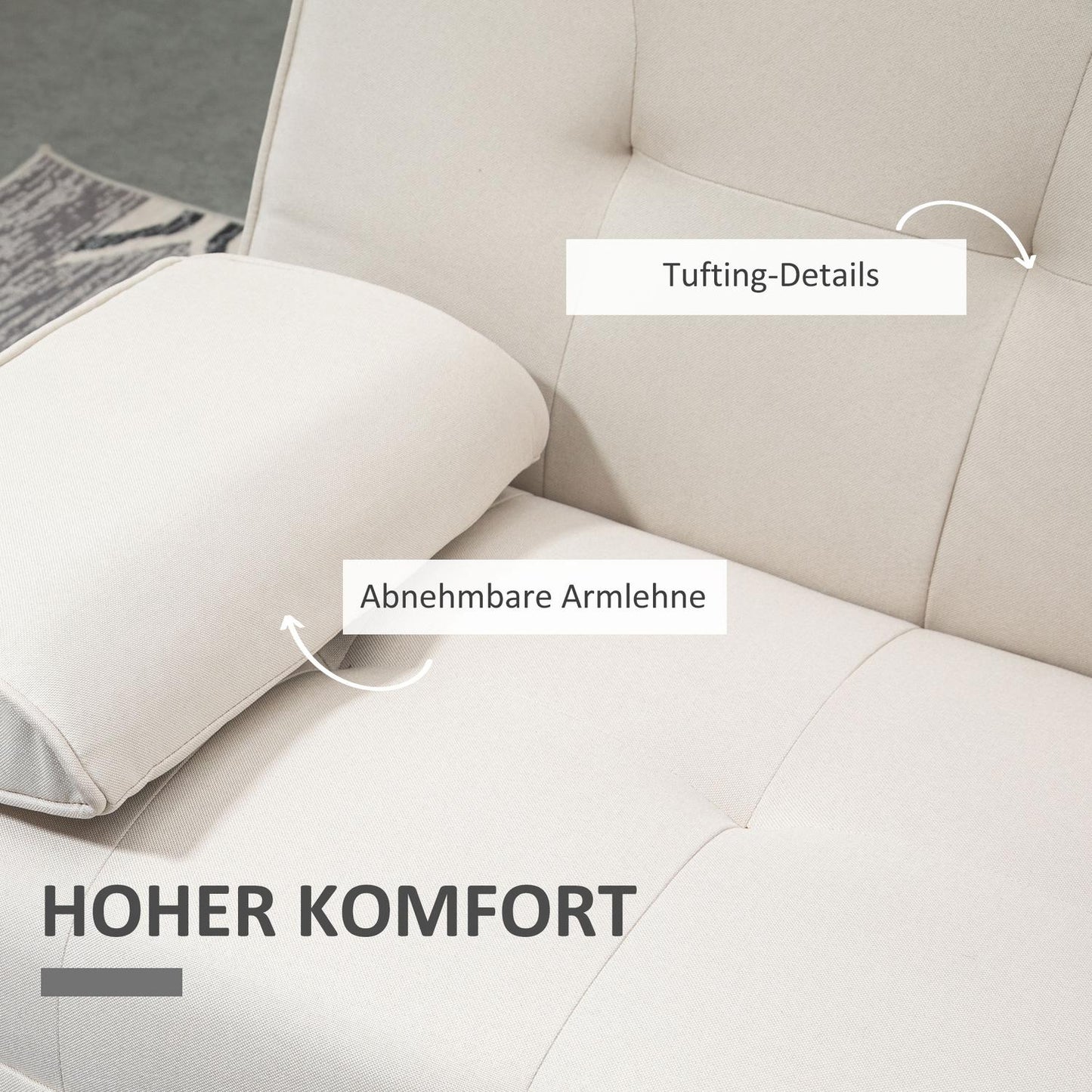 Scandi Design Linen-Look 3-seat sofa bed, with folding table
