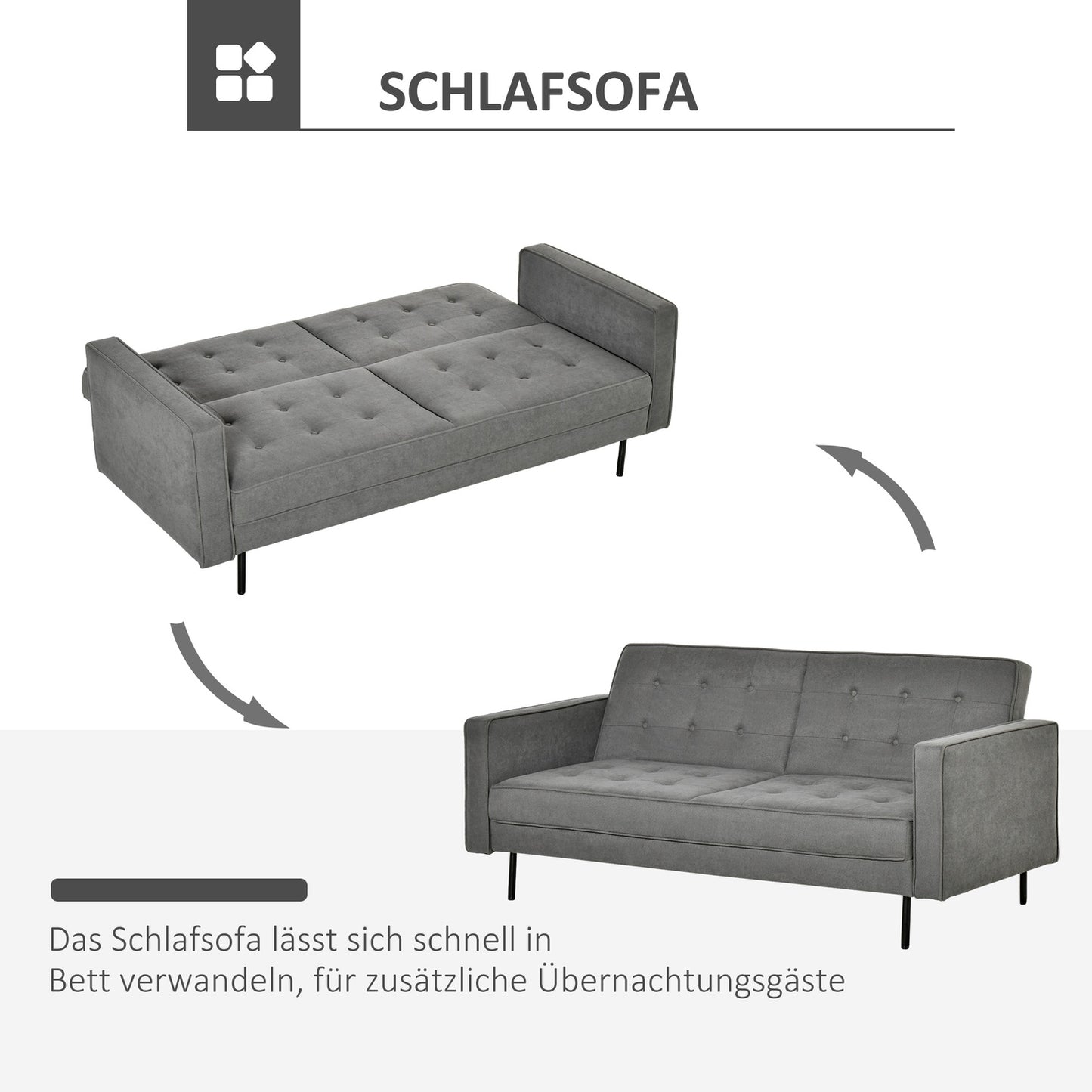 Convertible 3-seat sofa bed, adjustable, vintage grey
