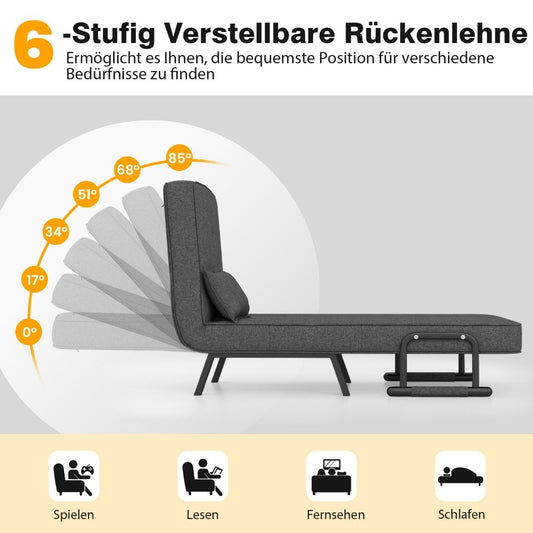 Sofa Bed Folding Adjustable Sofa Bed Sofa Bed with Backrest Dark Gray