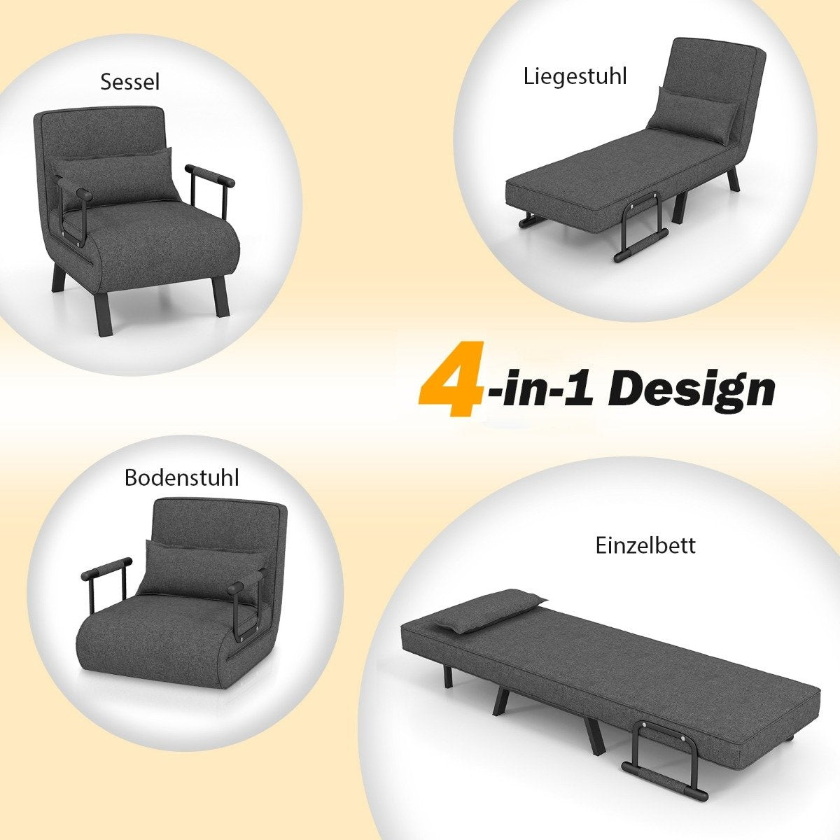 Sofa Bed Folding Adjustable Sofa Bed Sofa Bed with Backrest Dark Gray