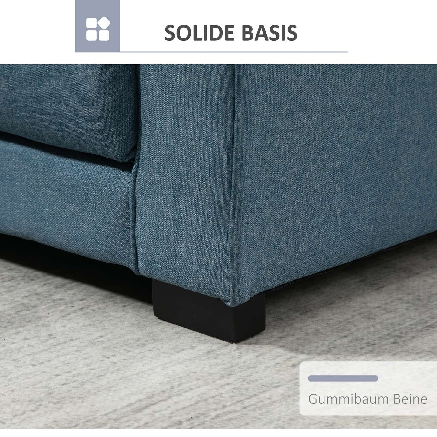 Sofa bed in blue fabric with sleeping function, 2-seater