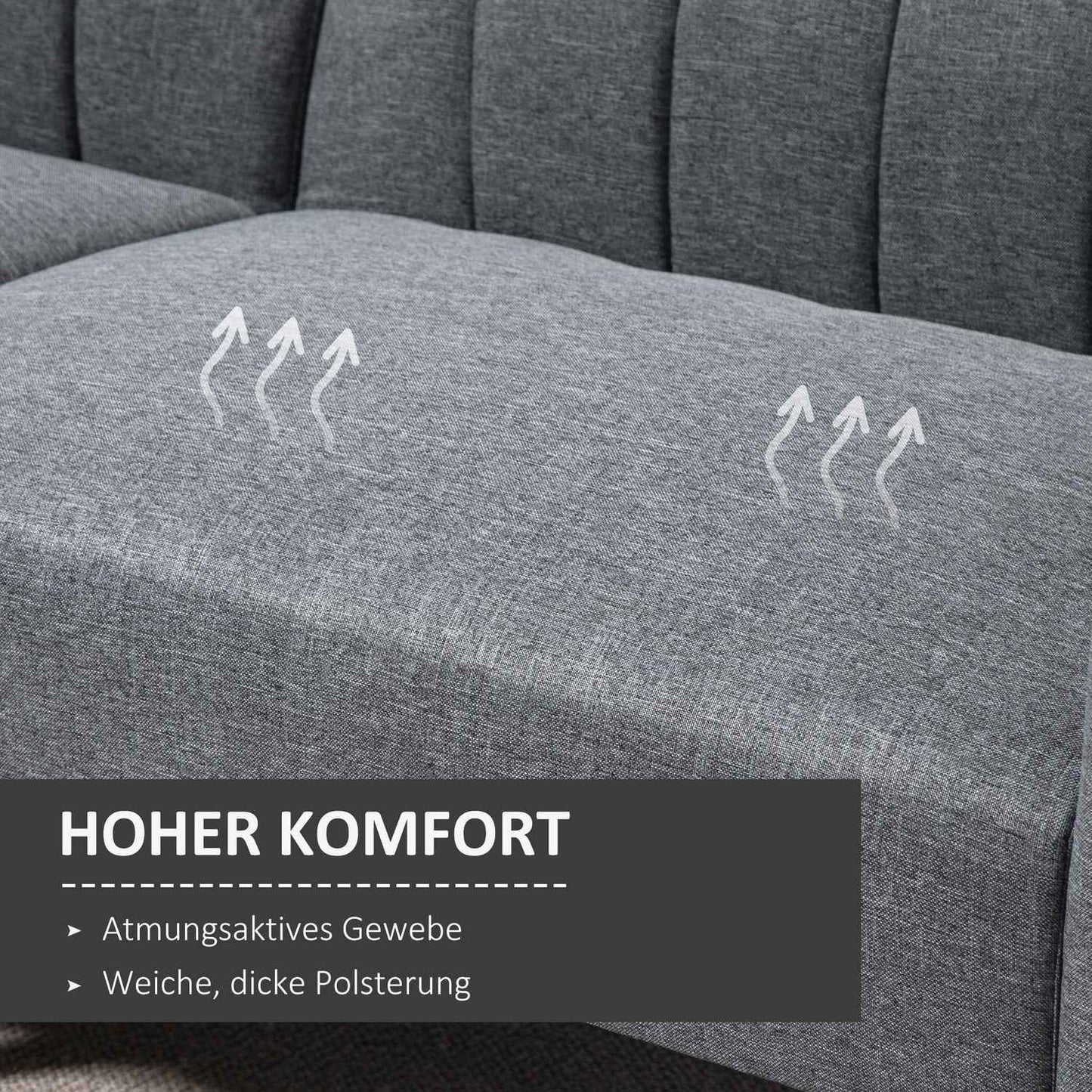 Folding sofa bed, 2-seater, gray linen-like fabric
