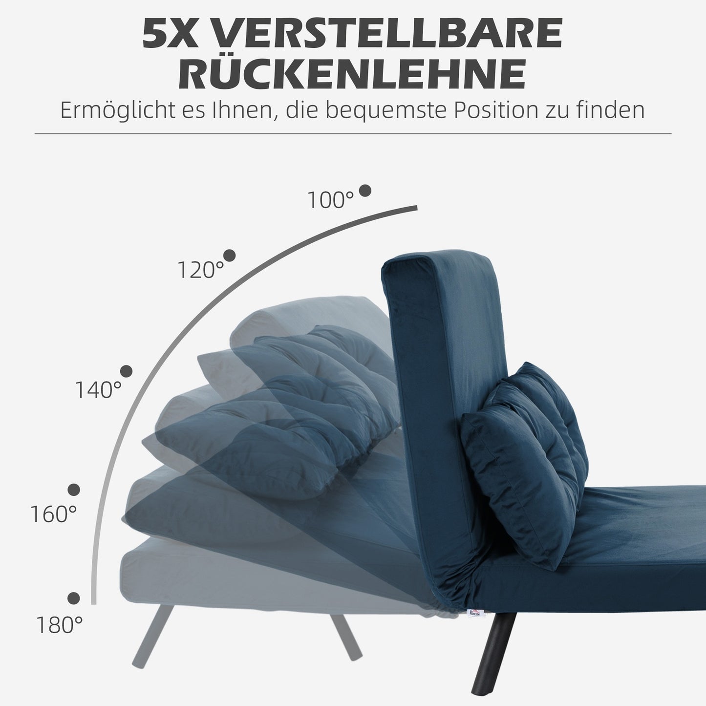 Blue Velvet sofa bed, adjustable backrest, folding design