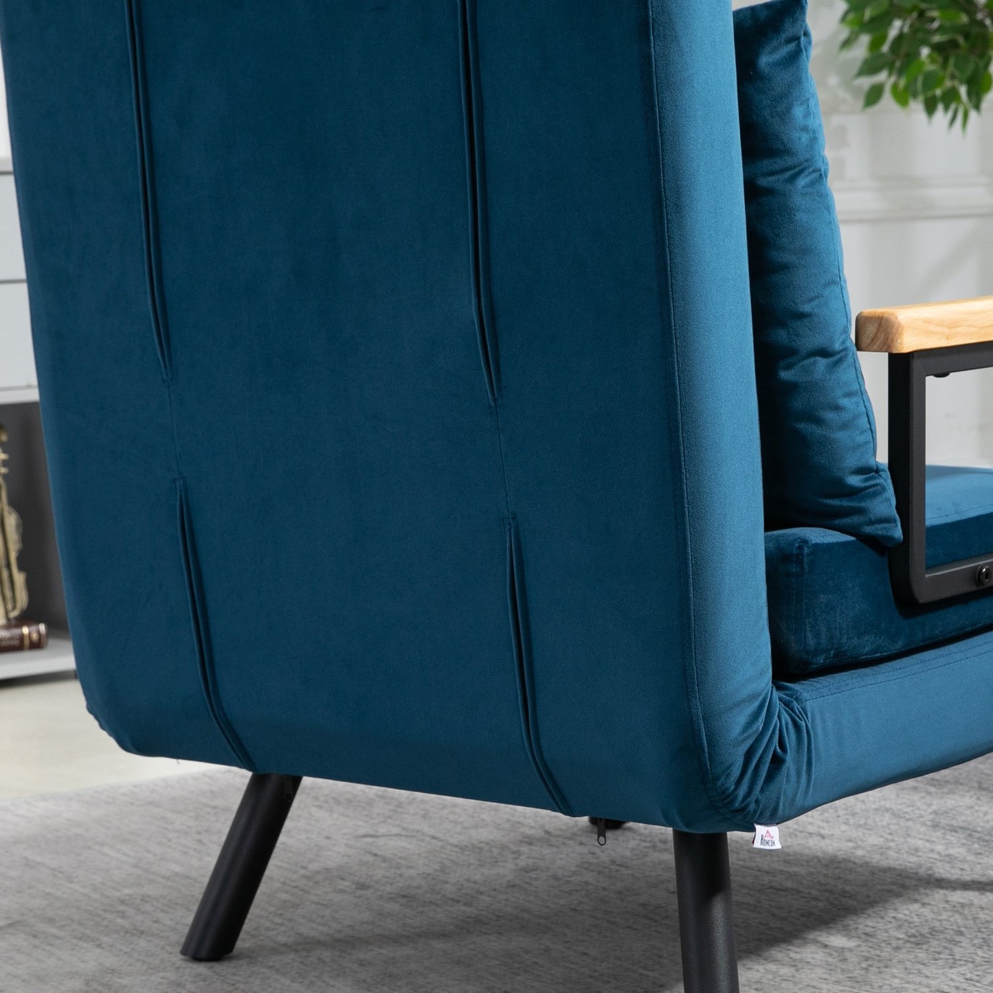 Blue Velvet Sofa Bed - Adjustable backrest, 63x73x81cm