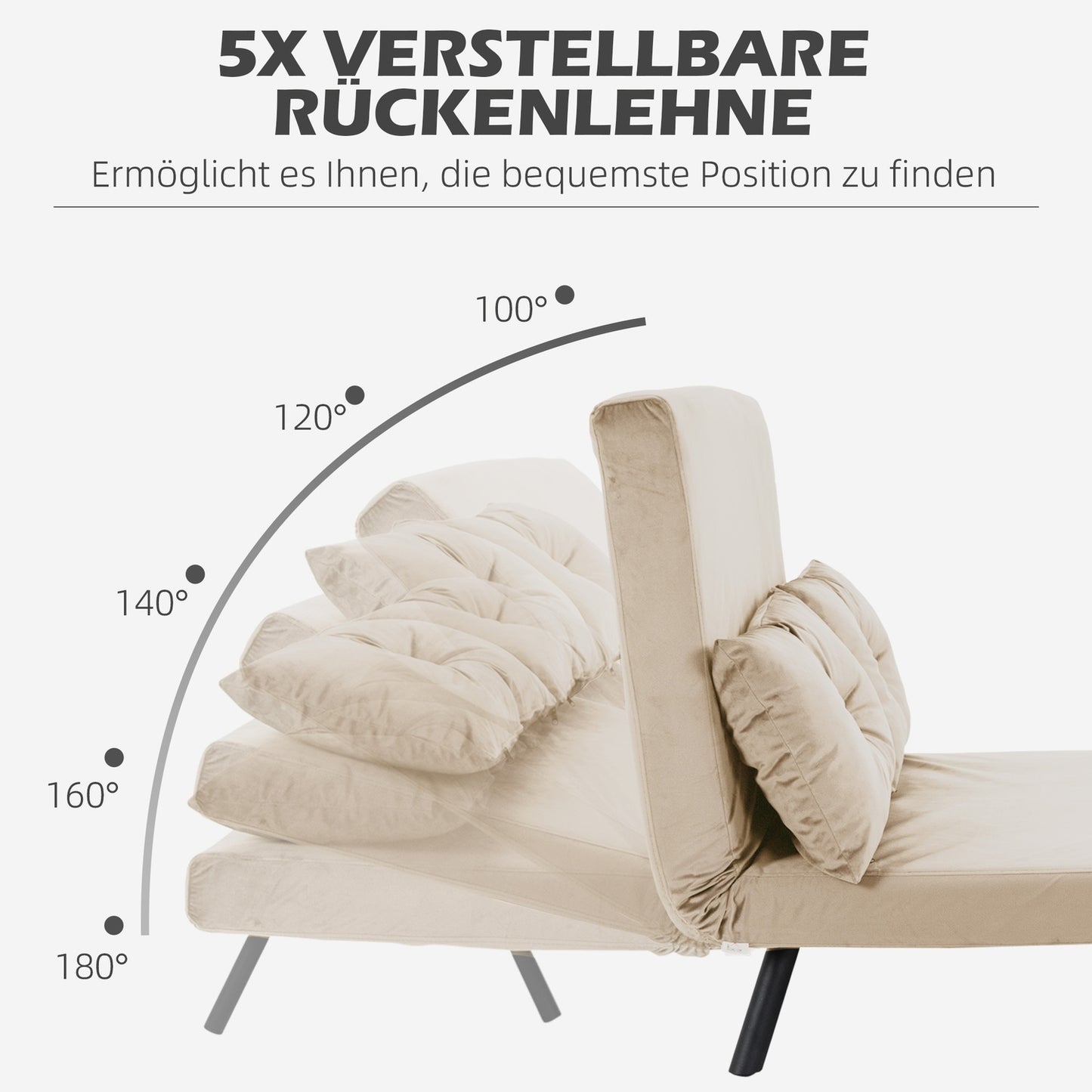 Folding sofa bed in velvet look, adjustable, beige, 102x73x81 cm