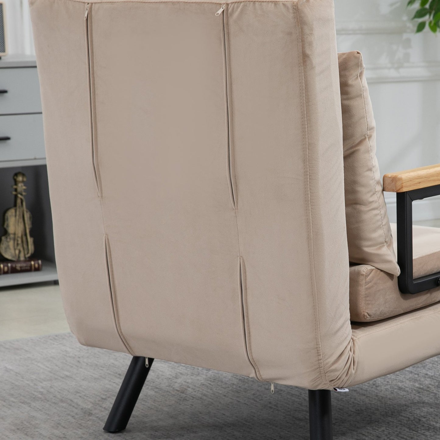 Sofa bed with adjustable backrest, velvet look, beige