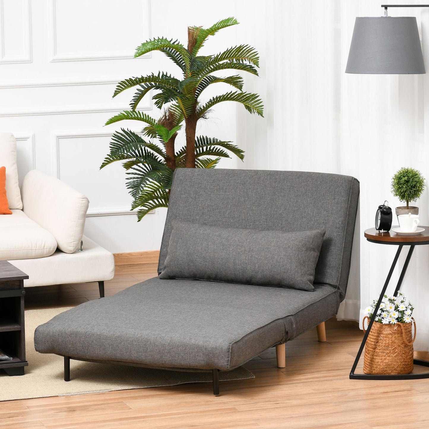 Gray folding sofa bed, single size, adjustable backrest
