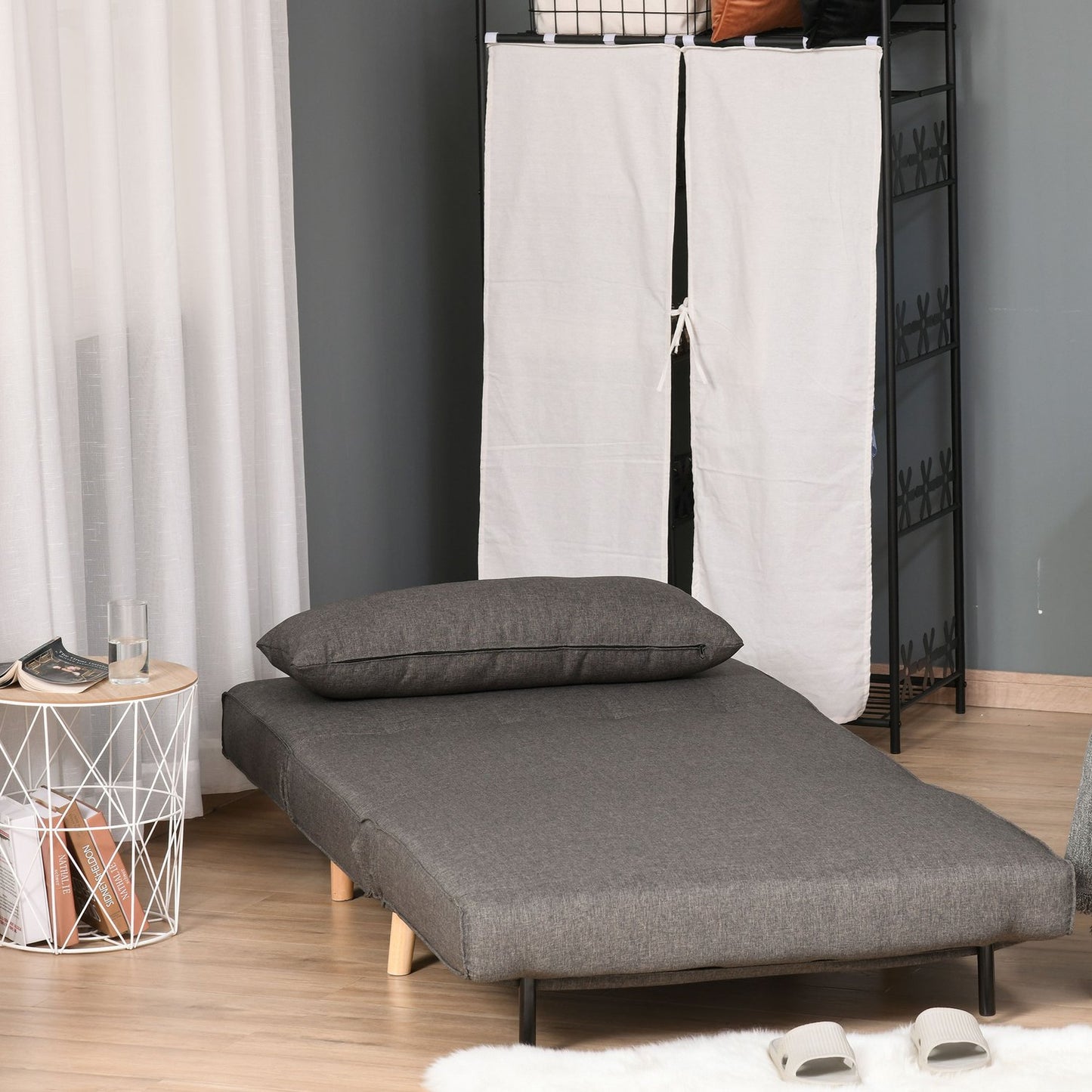 Gray folding sofa bed, single size, adjustable backrest