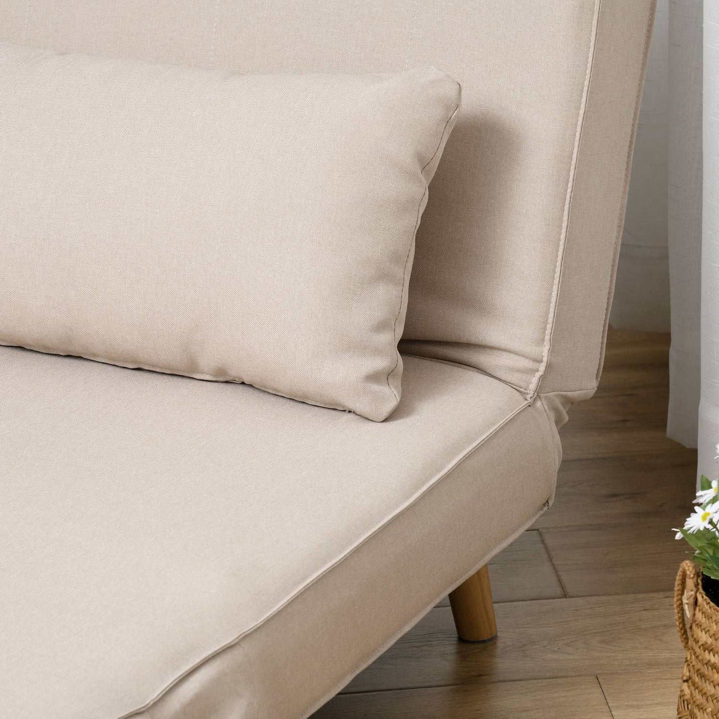 Folding sofa bed with adjustable backrest, linen look