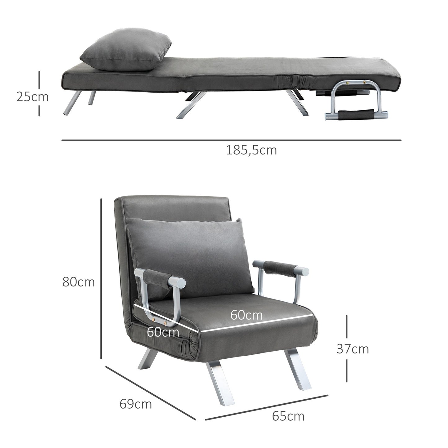 Gray faux leather sofa bed - 3-in-1 guest bed, chaise longue