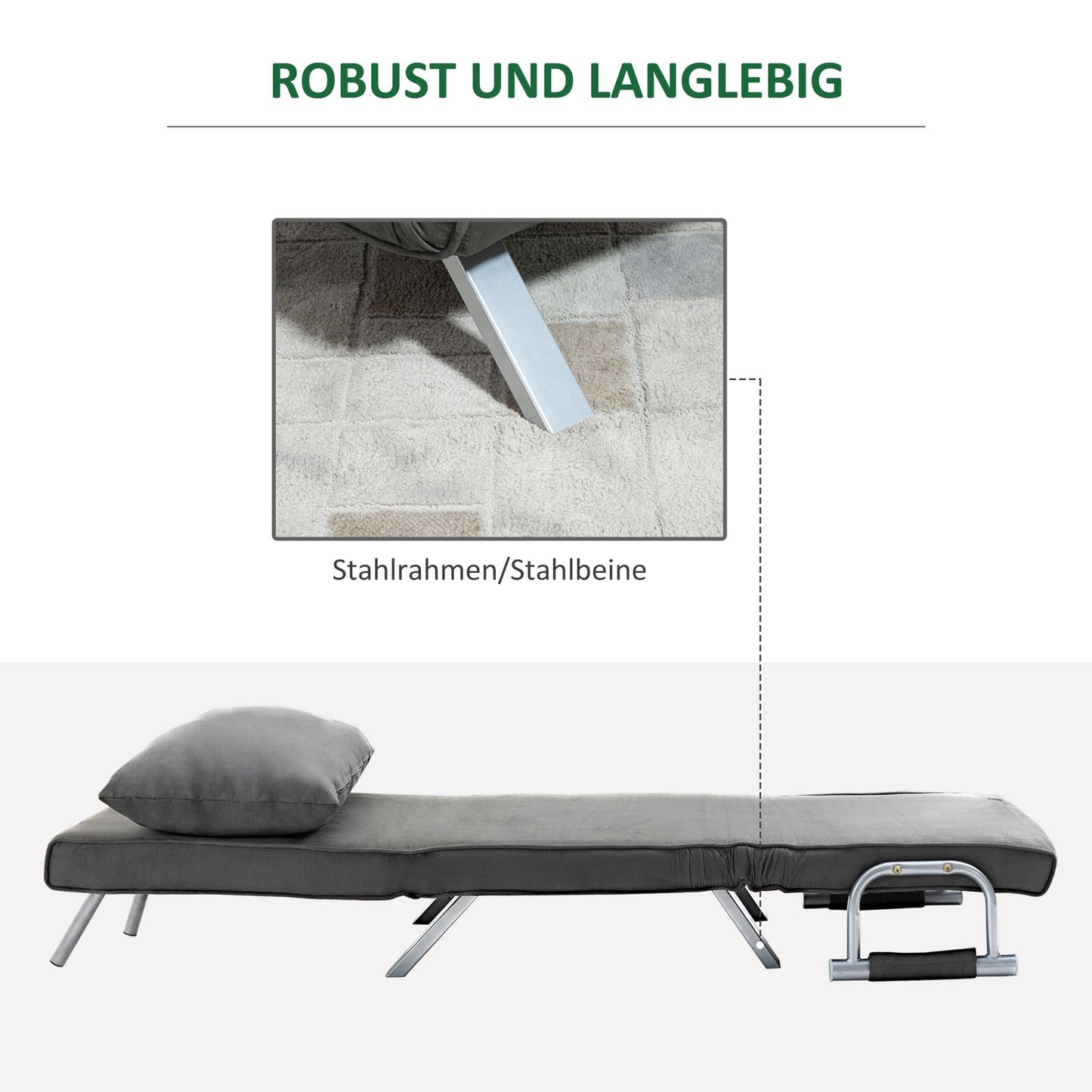 Gray faux leather sofa bed - 3-in-1 guest bed, chaise longue