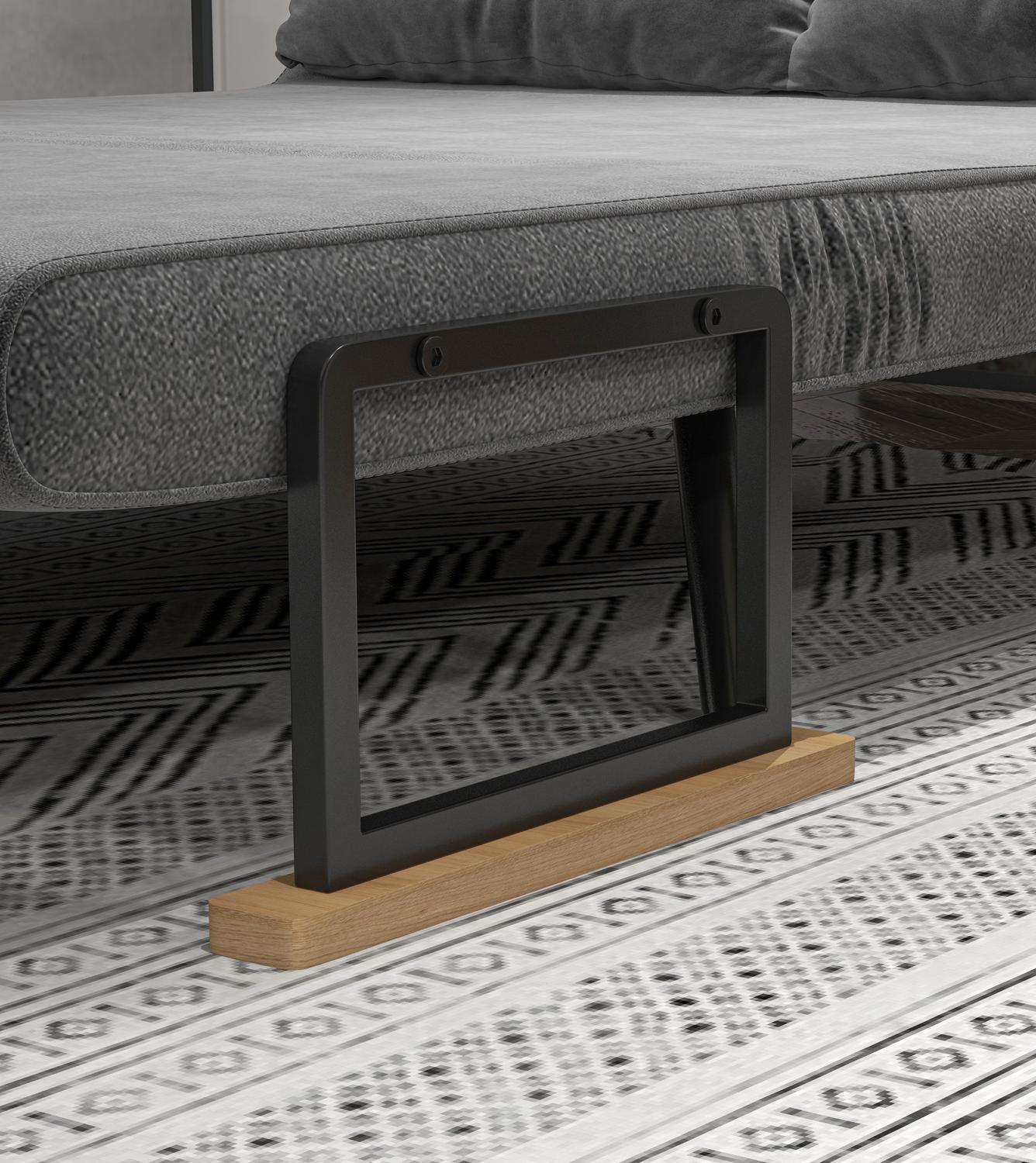 Dark gray velvet sofa bed with storage and cushion