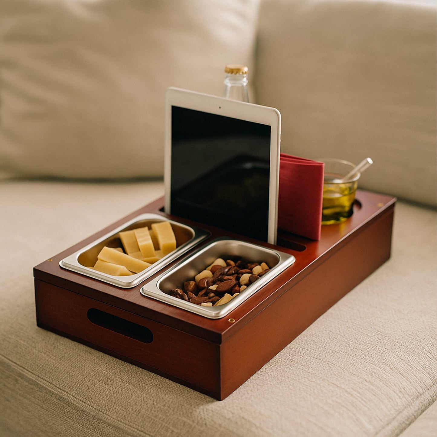 Sofa Snack Tray with Coasters and Drink Holders