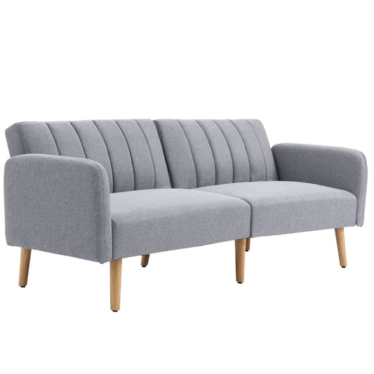 Gray 2-seater sofa bed, adjustable backrest, wooden legs