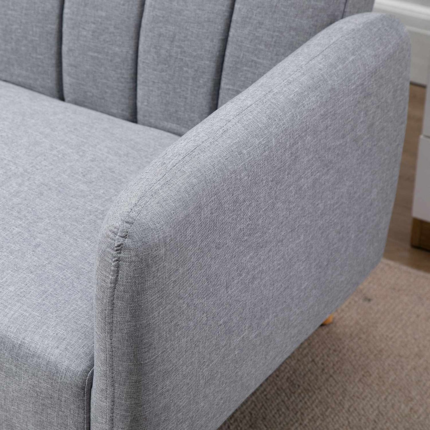 Gray 2-seater sofa bed, adjustable backrest, wooden legs