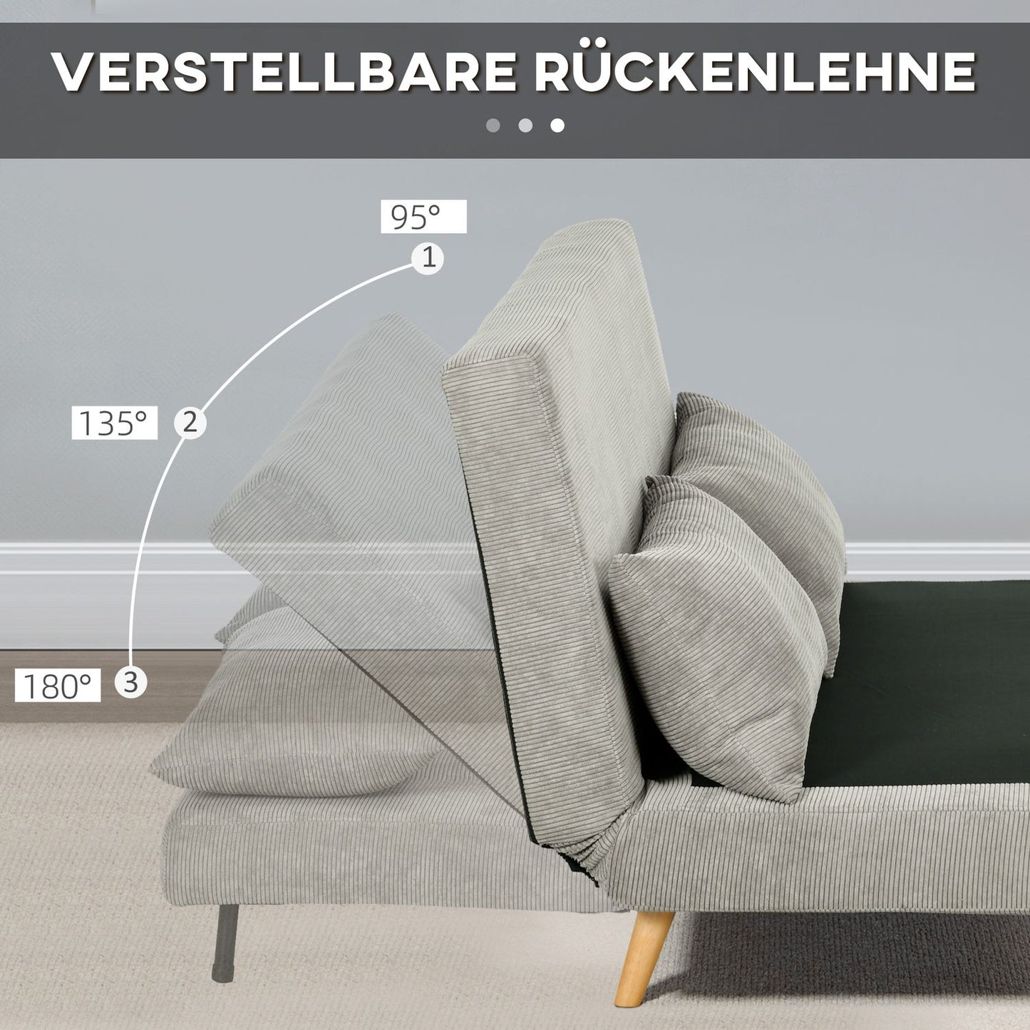 Gray velvet sofa bed with adjustable backrest, 141cm