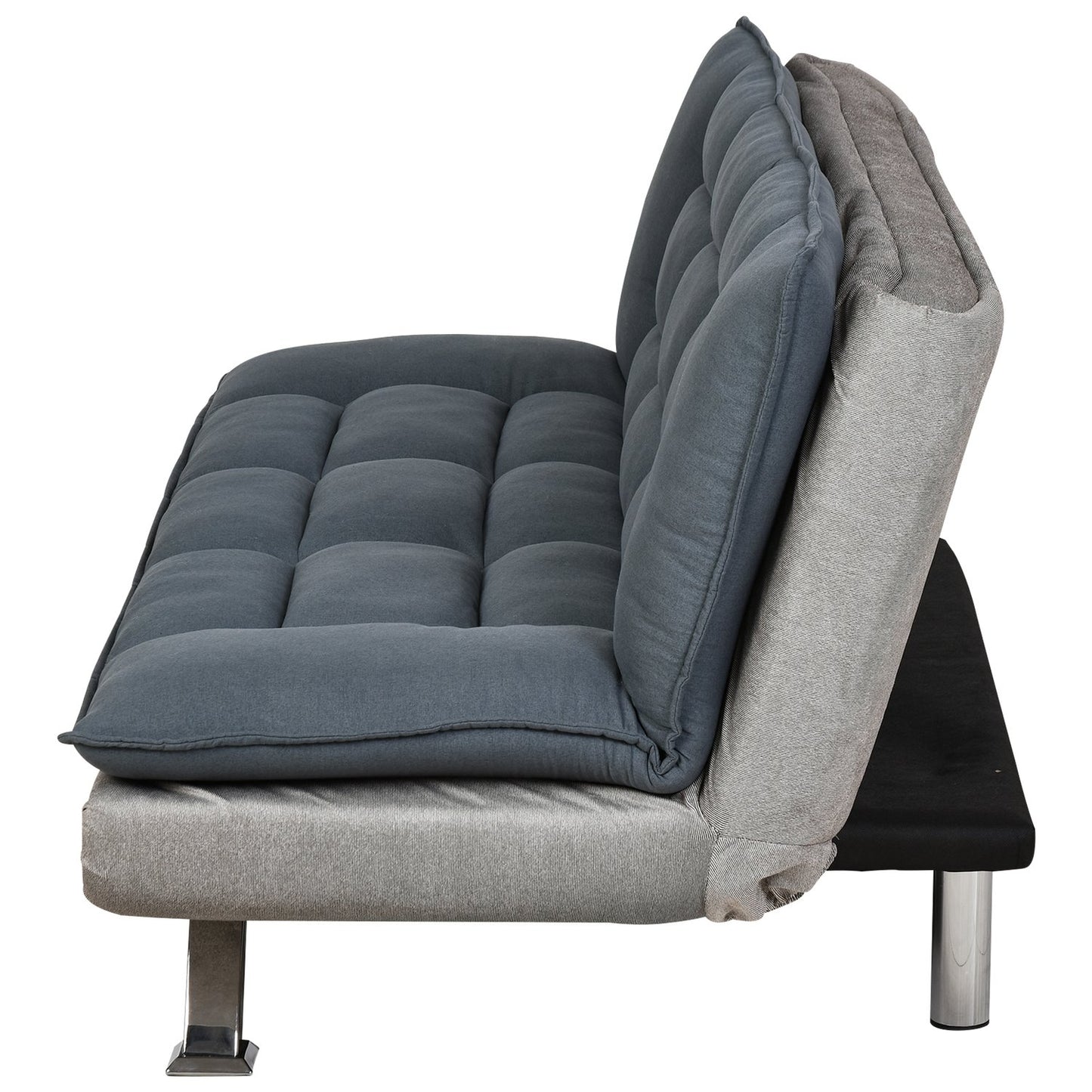 Folding sofa bed - 3-seater with chaise longue, grey/beige