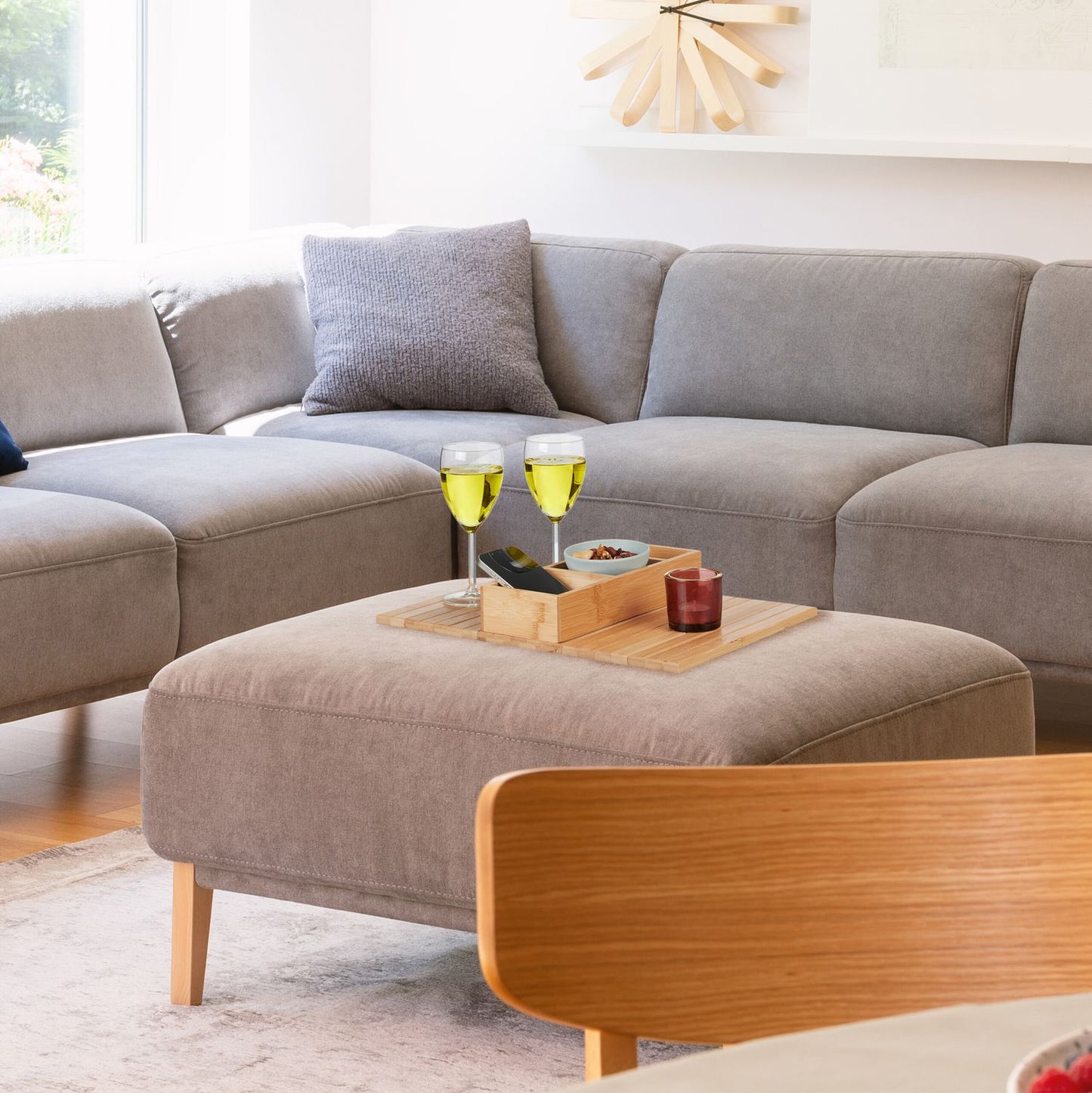 Sofa tray in bamboo with 3 compartments