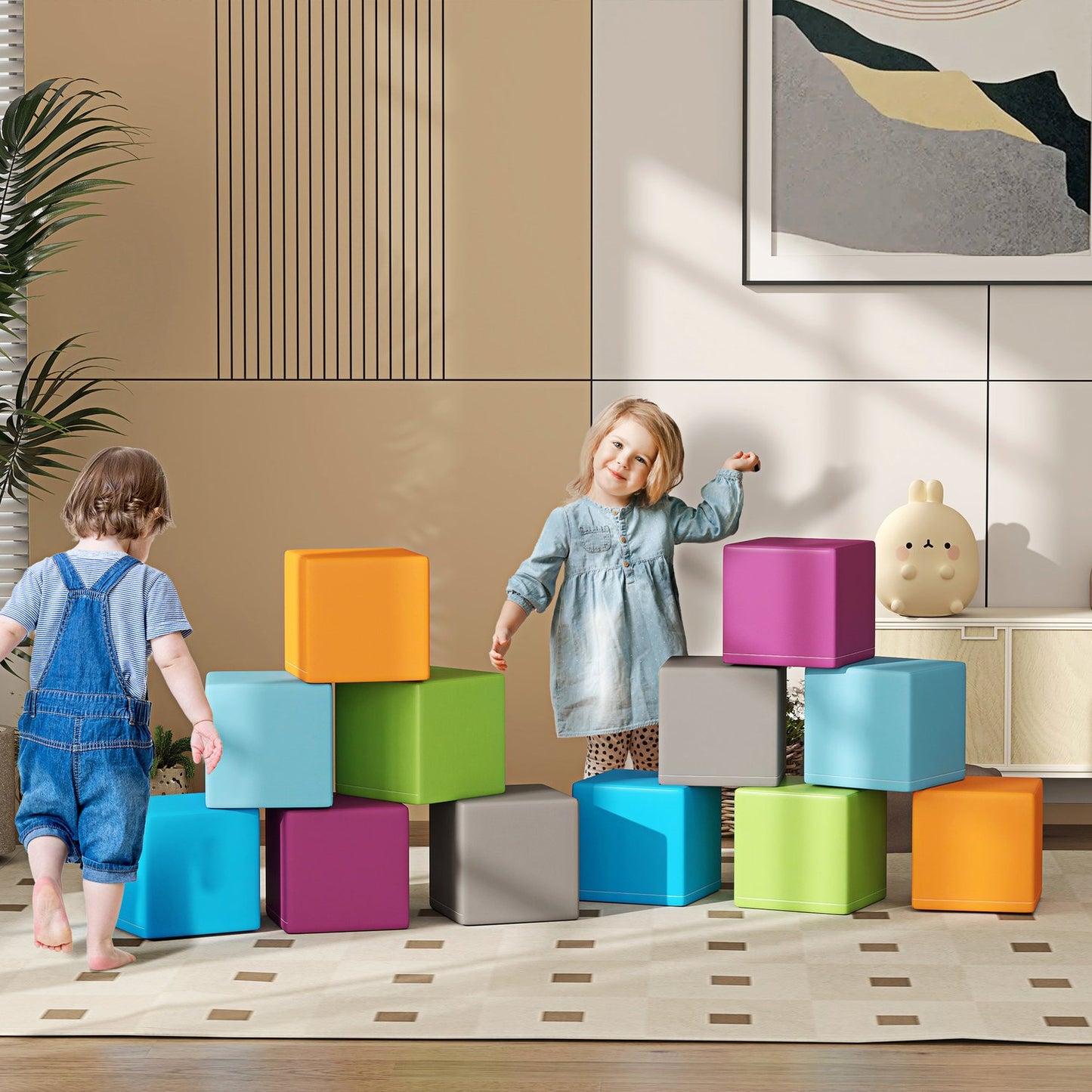 Building blocks in soft foam, artificial leather - 12 pieces
