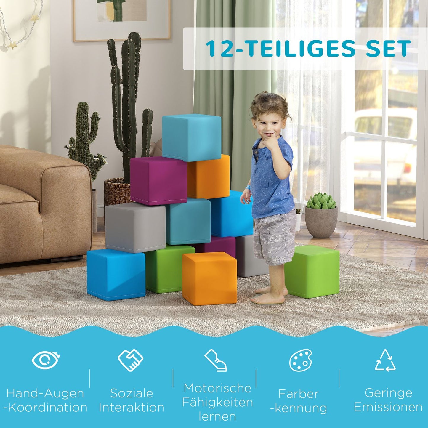 Building blocks in soft foam, artificial leather - 12 pieces