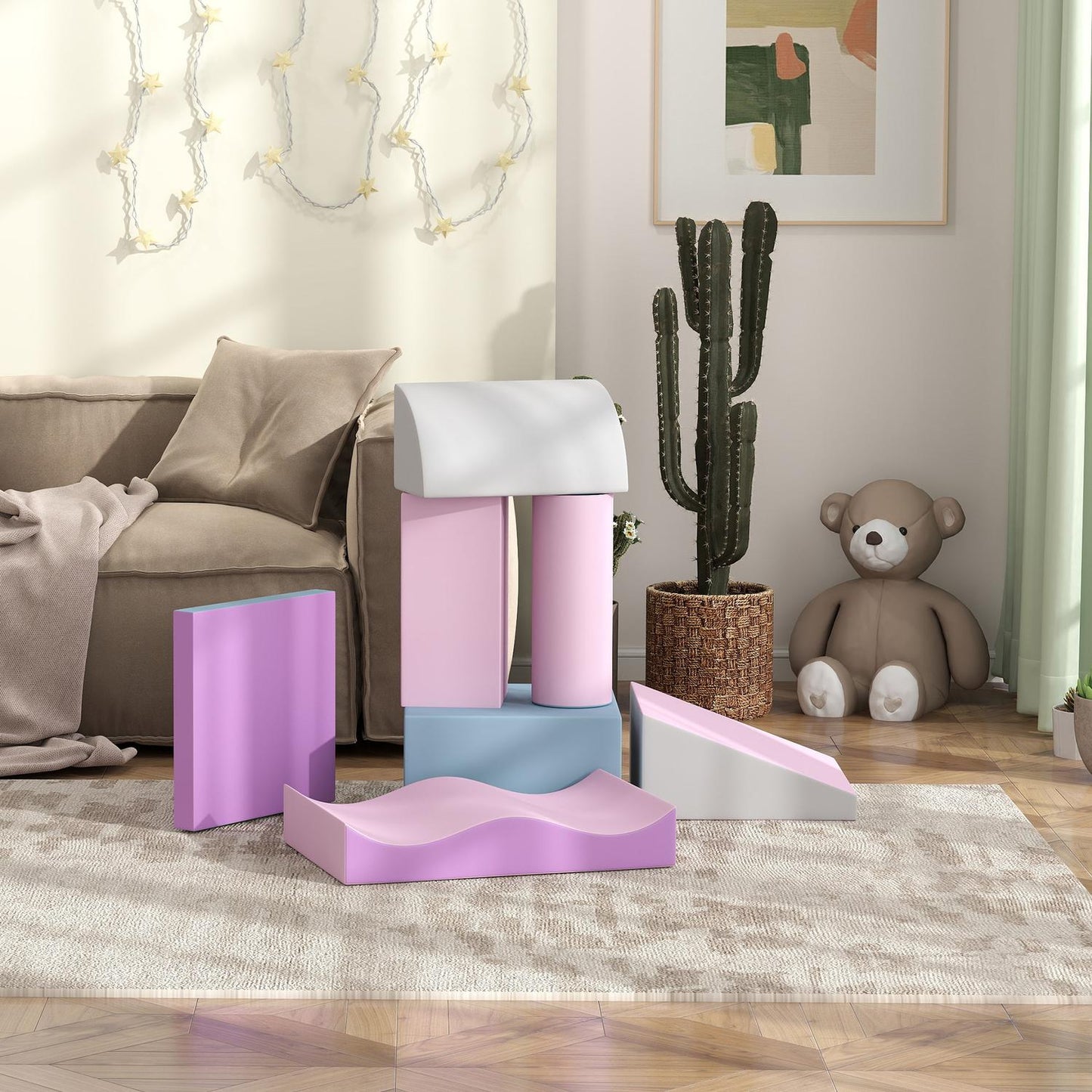 Building blocks in soft artificial leather foam for toddlers, 7-piece set
