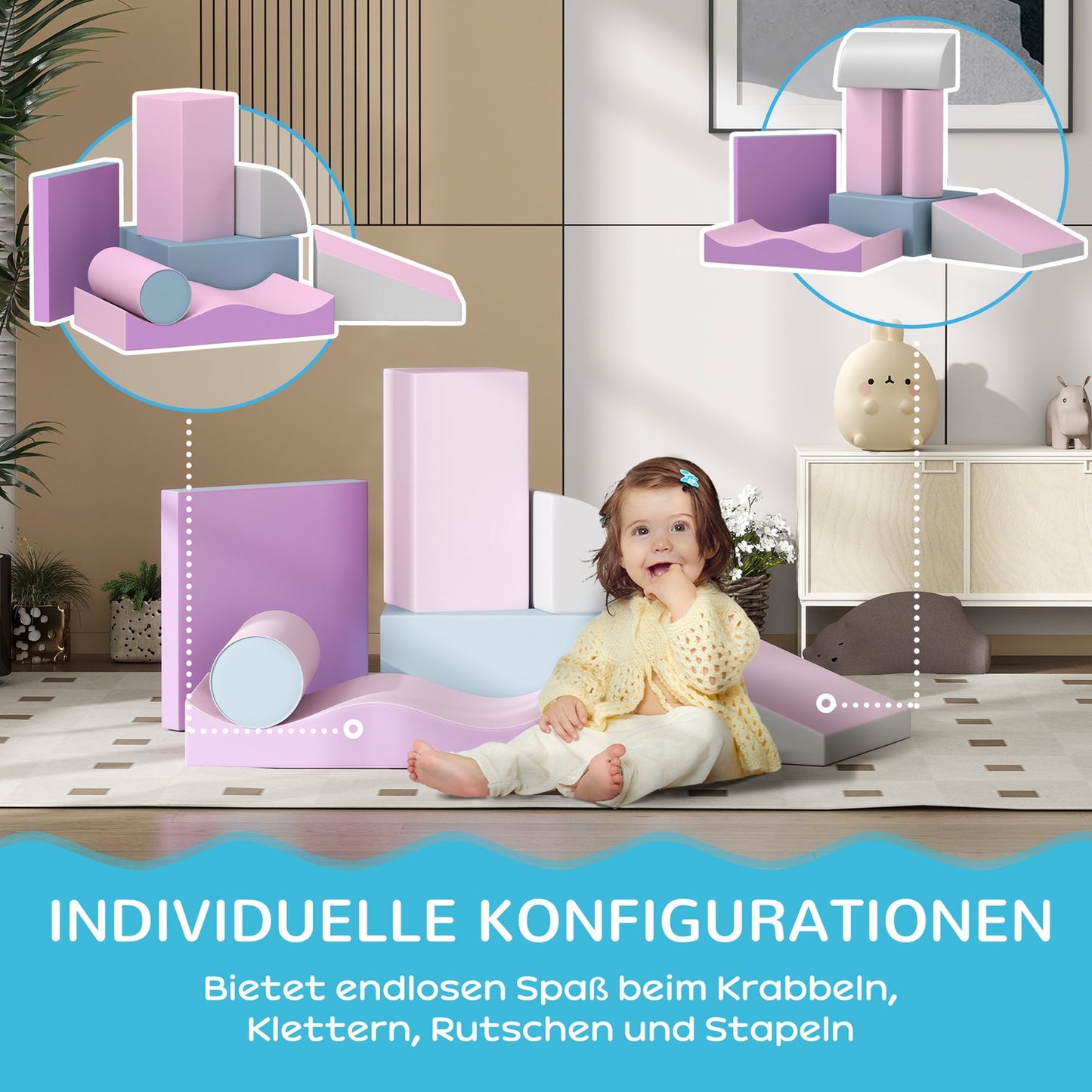 Building blocks in soft artificial leather foam for toddlers, 7-piece set