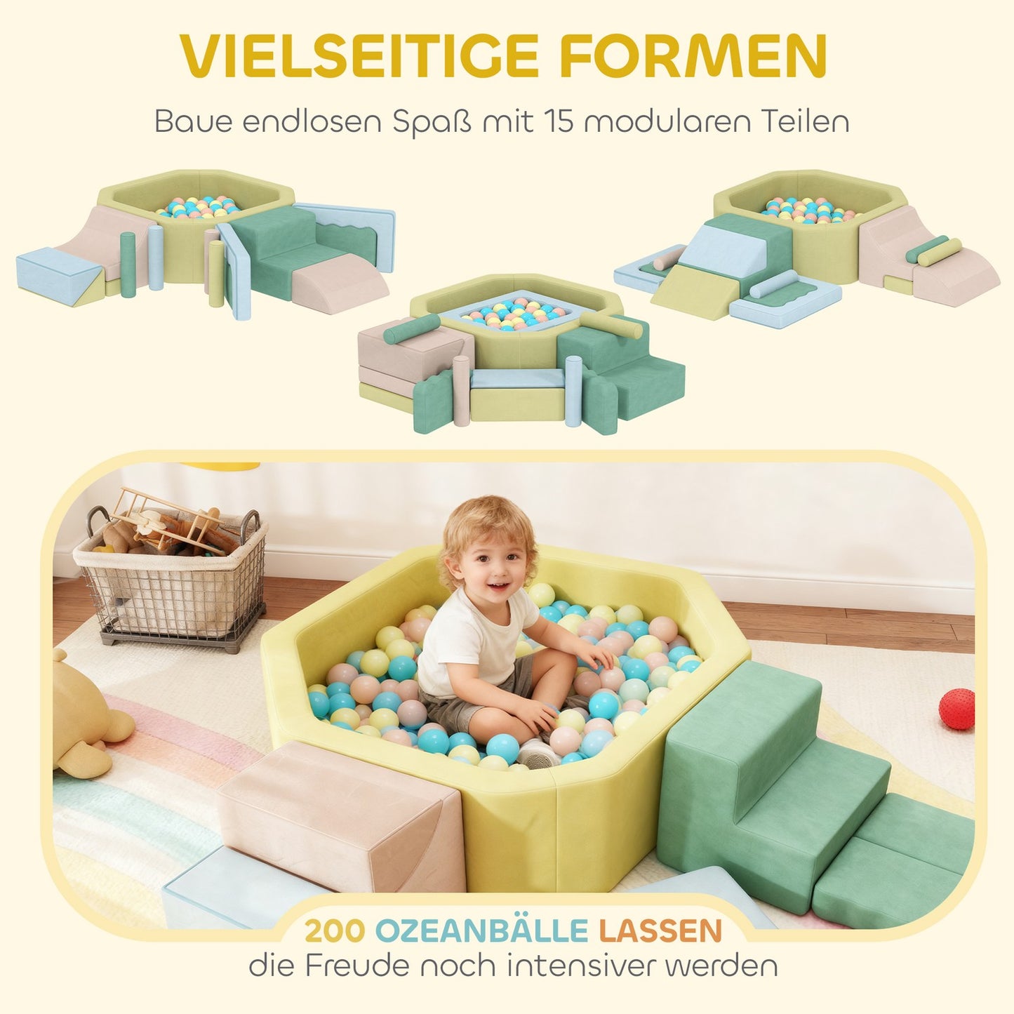 Soft Building Blocks Set with 200 Balls – Indoor Play for Kids
