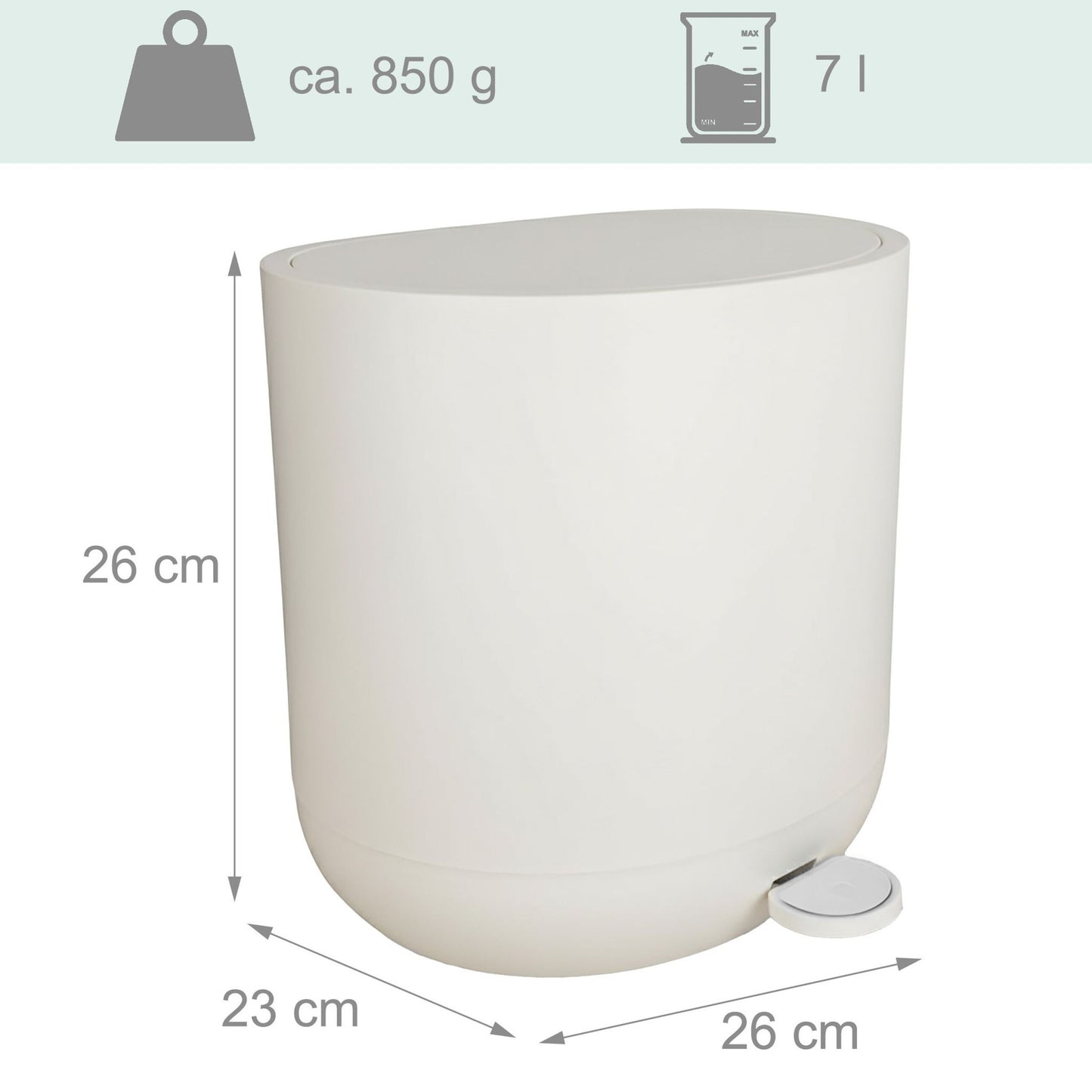 Soft-Close Bathroom Pedal Bin, 7L, Plastic