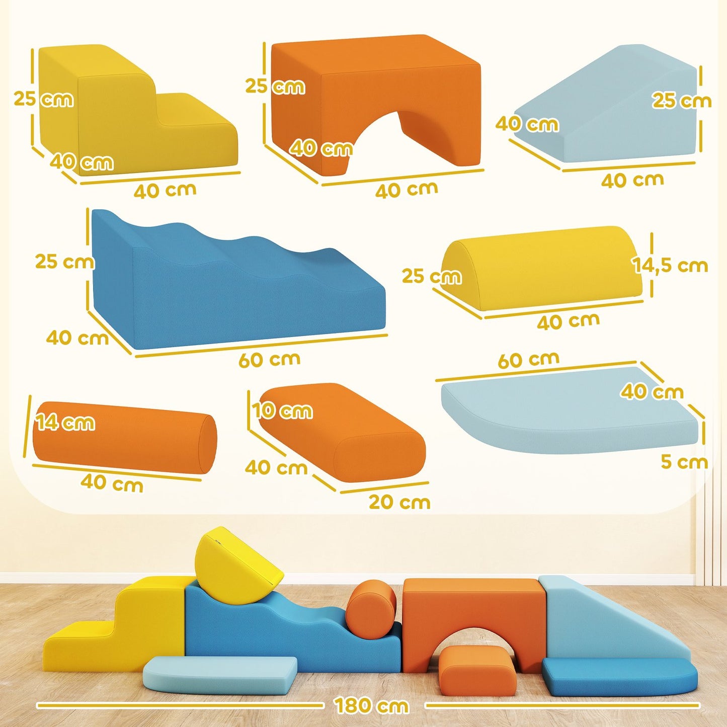 Soft Foam Block Set, 9 Pieces, Colorful, Indoor Play