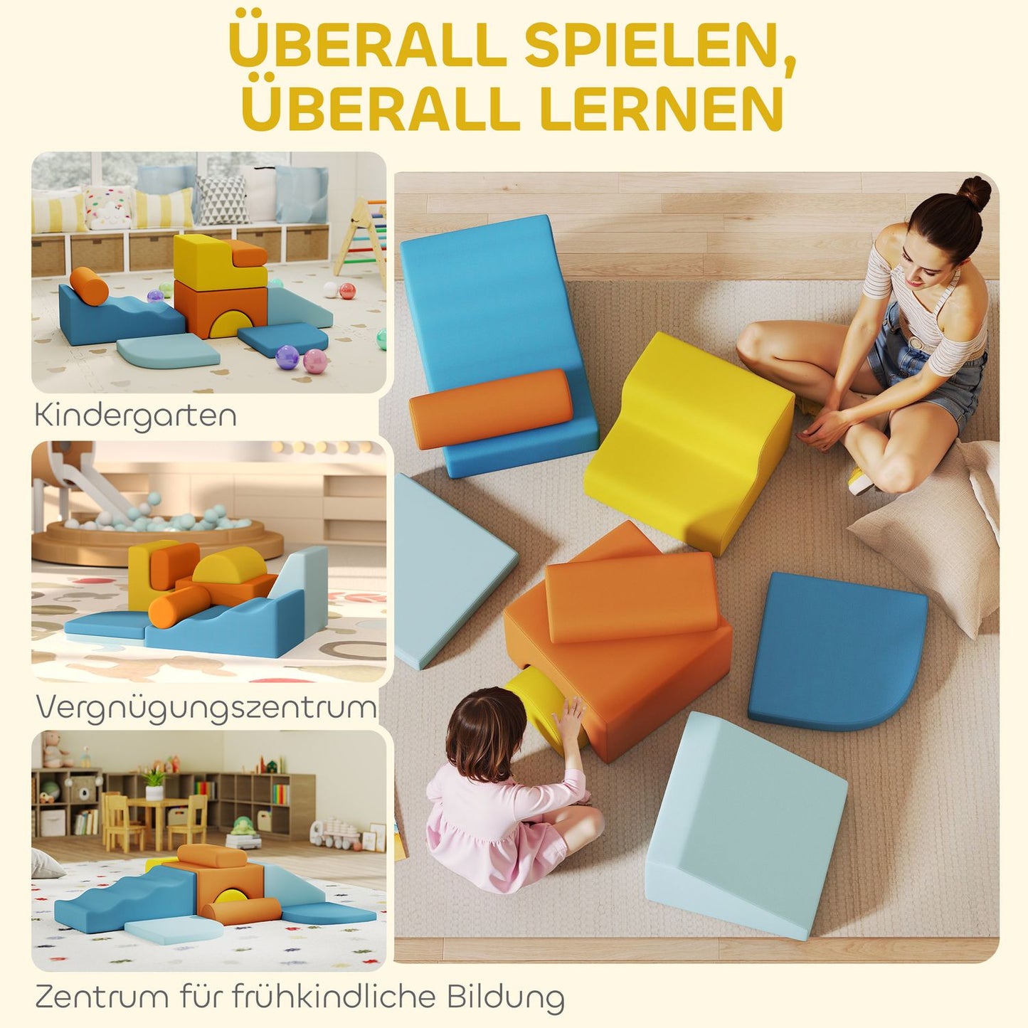 Soft Foam Block Set, 9 Pieces, Colorful, Indoor Play