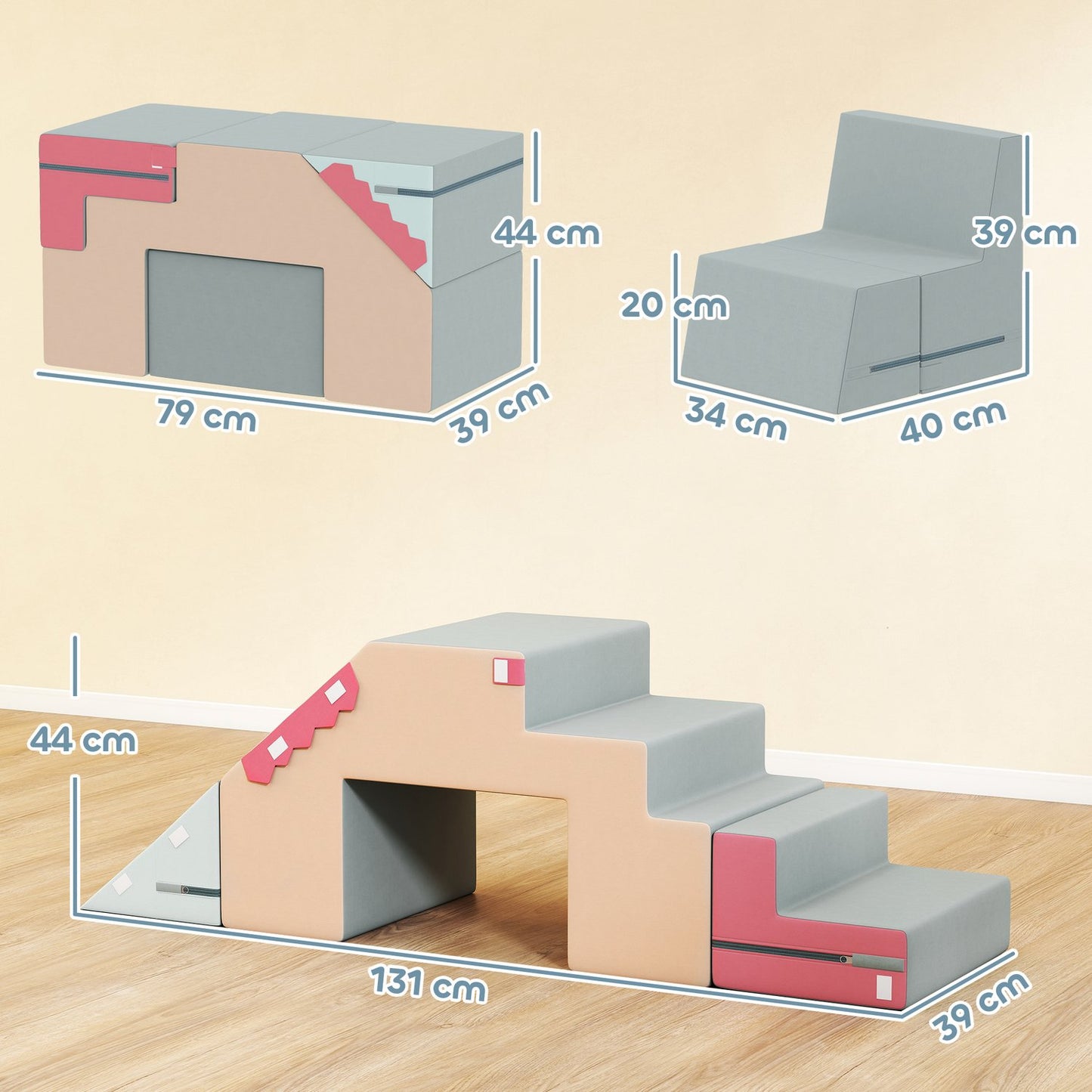 Soft Play Blocks Set for Toddlers, Foam & Faux Leather