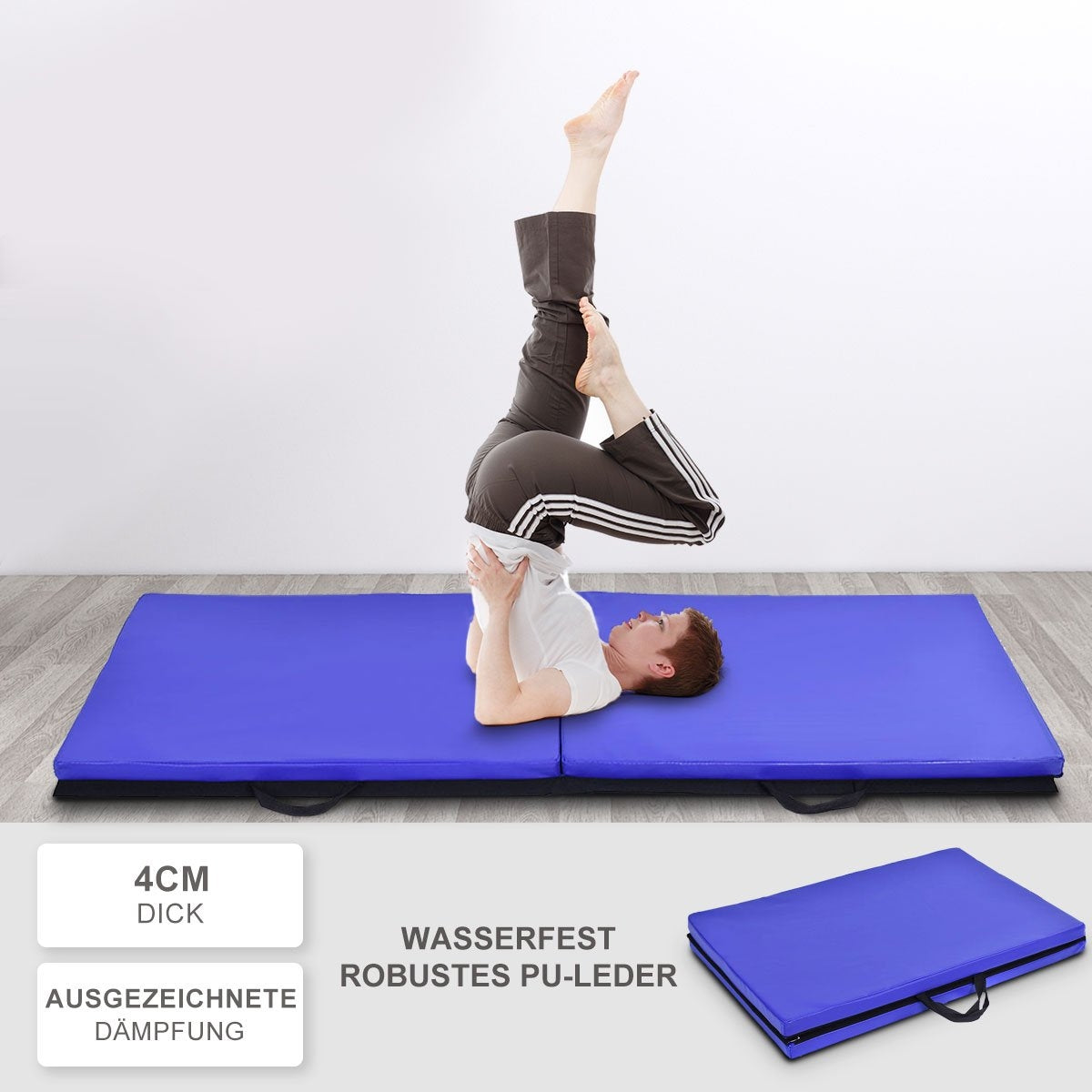 Soft floor mat gymnastics mat yoga mat folding mat gymnastics mat 180x60x4cm - blue