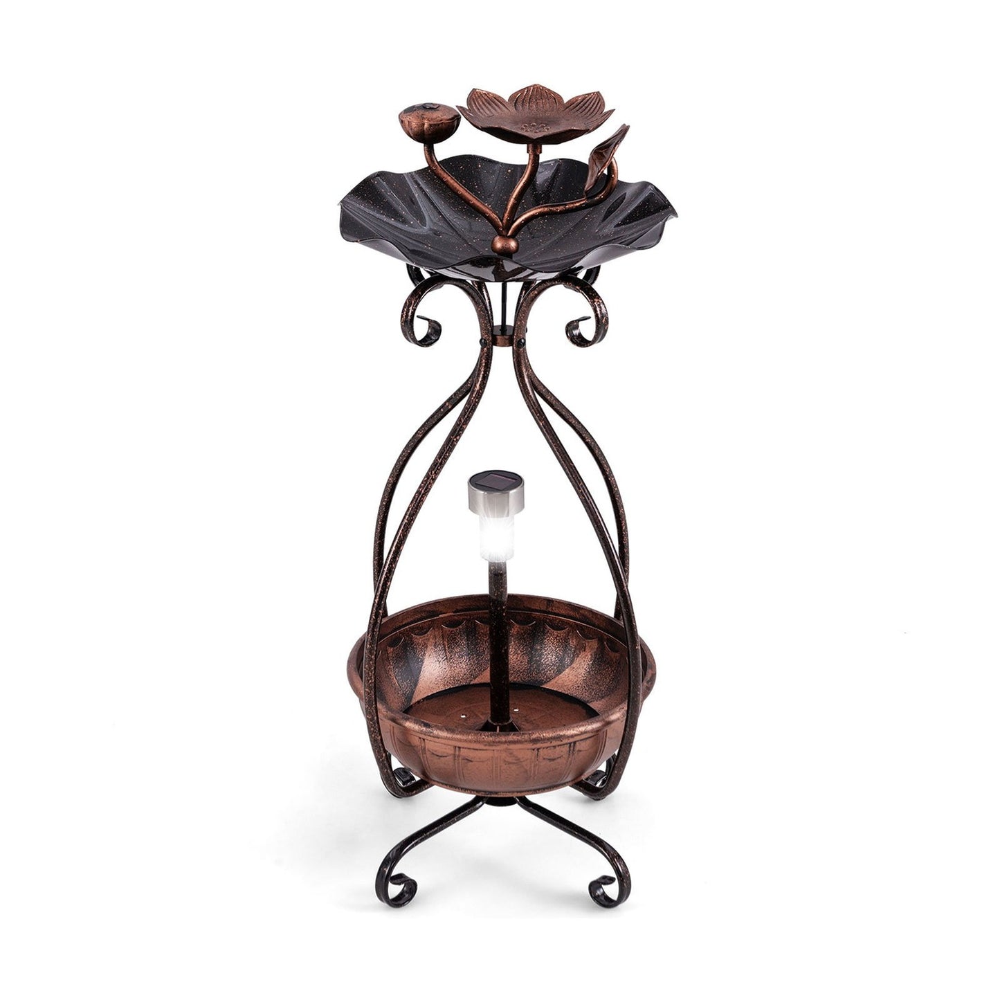 Solar Bird Bath with Feeder & Planter – Bronze Lotus Design