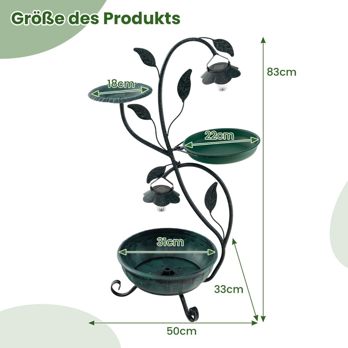 Solar Bird Bath with Light, Feeder & Planter, Bronze