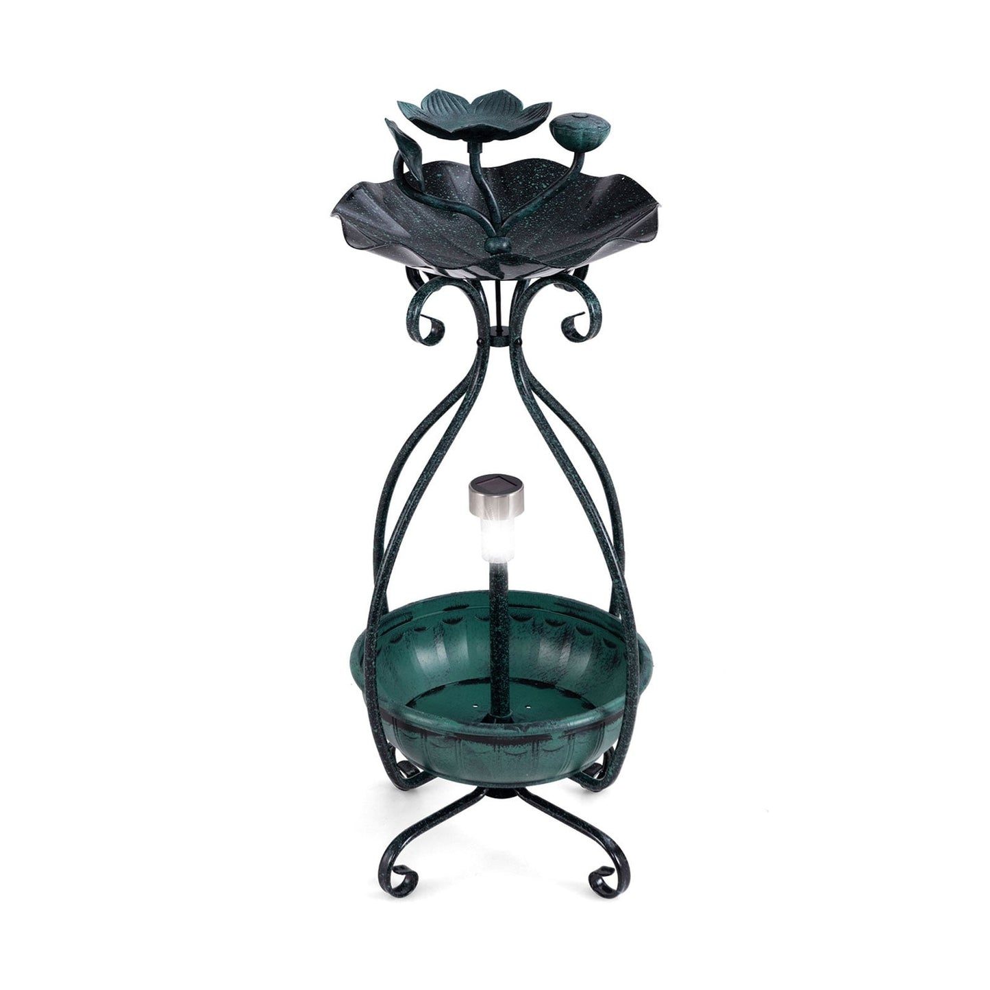 Solar Bird Bath with Light, Feeder, Planter – Green