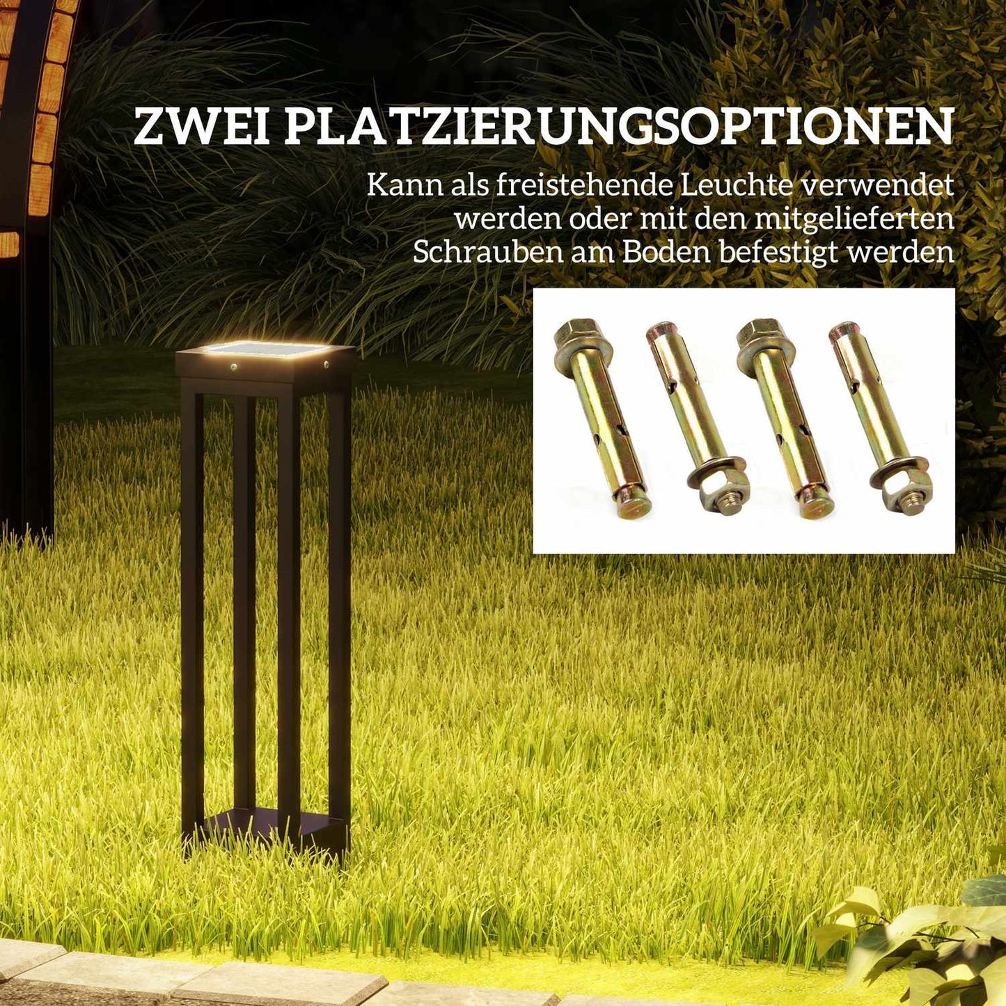 Solar Powered LED Path Light, IP44 Waterproof, Black