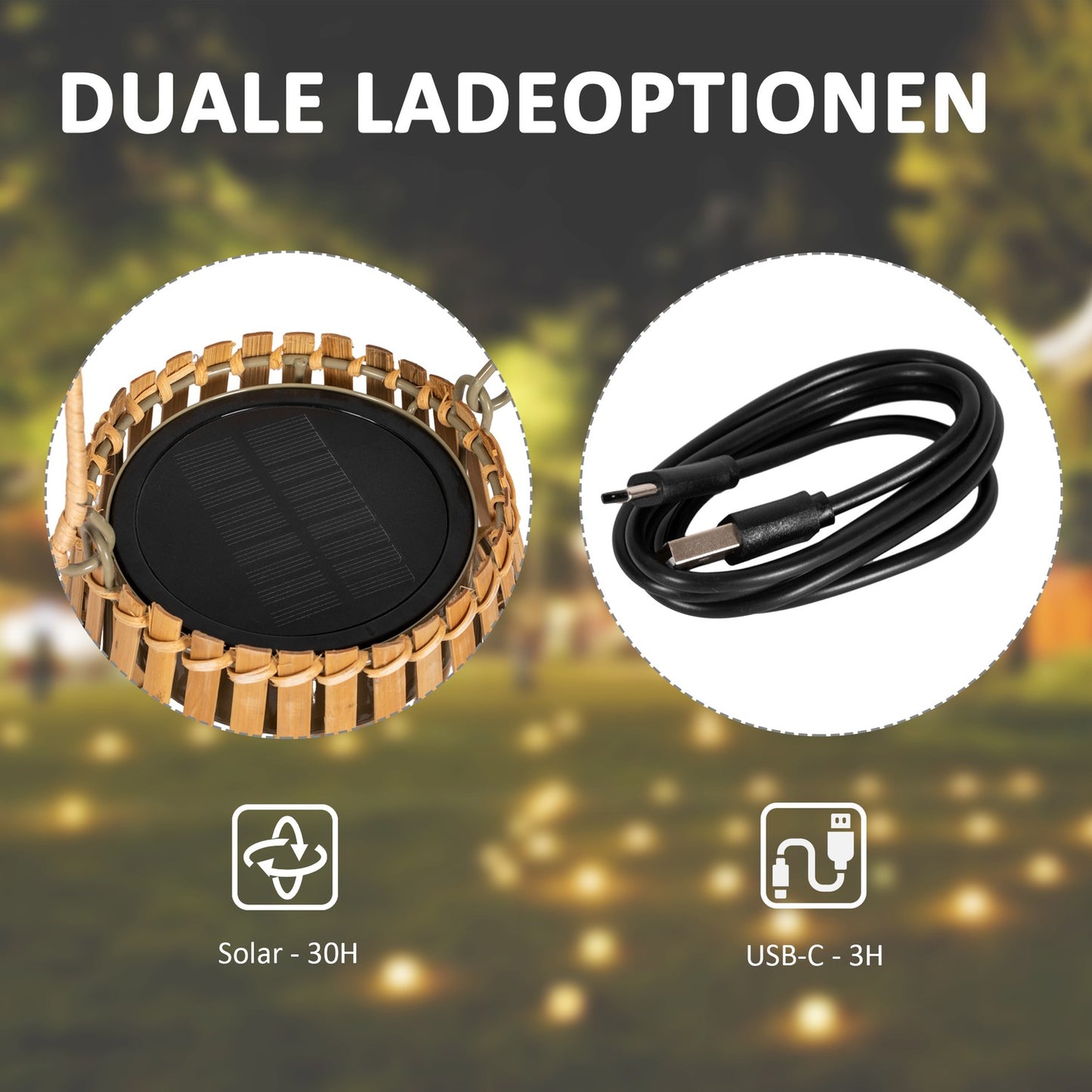 Solar garden lamp, USB rechargeable, 3 light colors