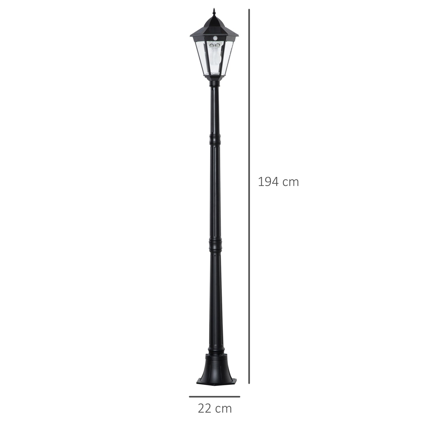 Solar Garden Path Light, 19 LED, 130 Lumen, Black