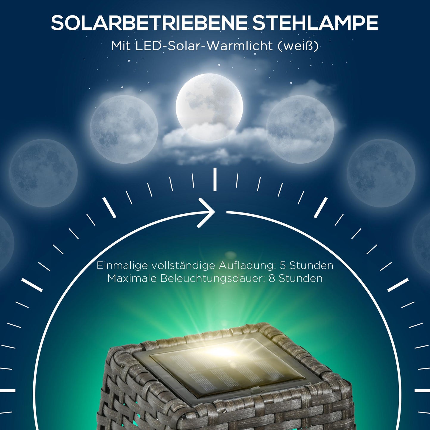 Solar Garden Lantern, LED, Rattan Design, Auto On/Off
