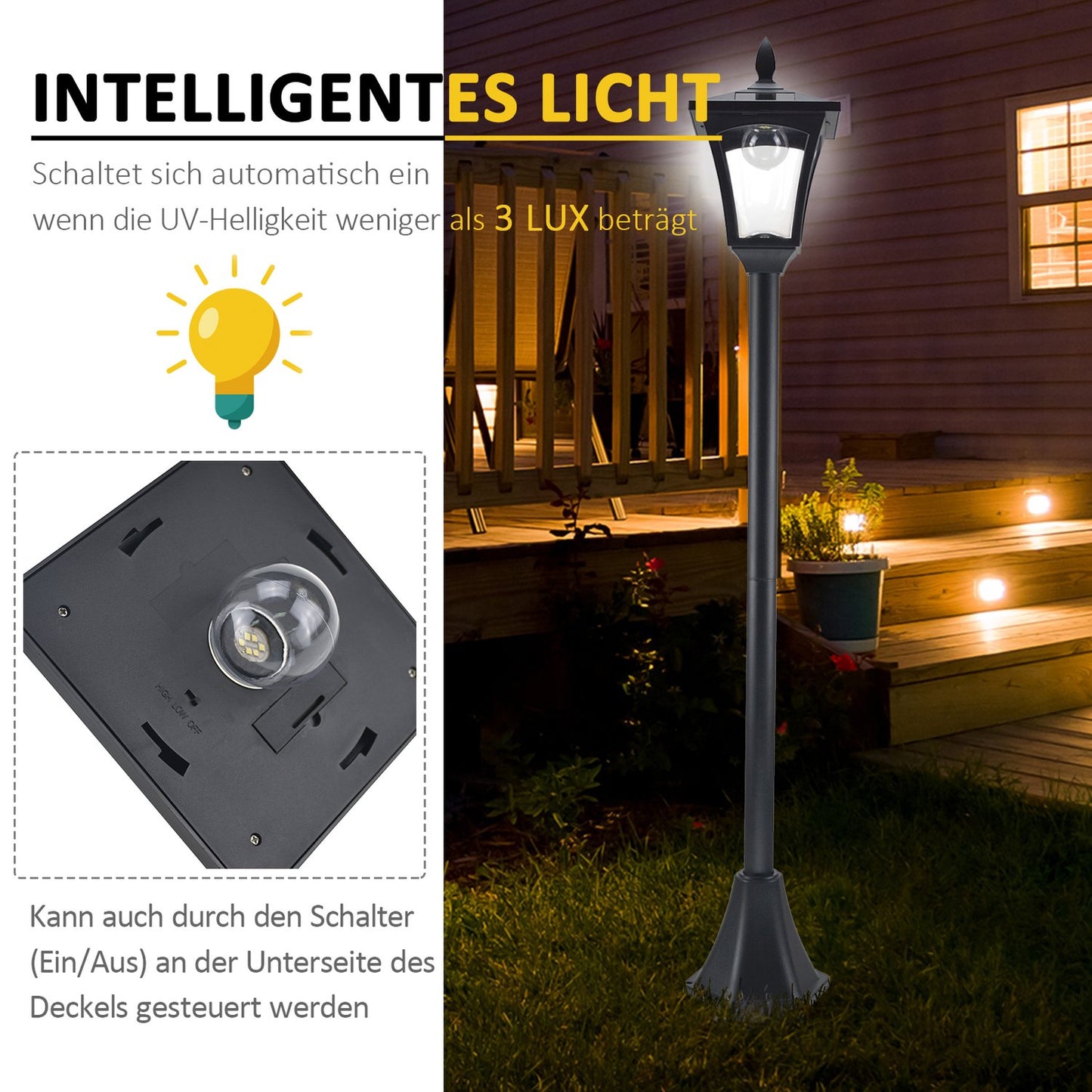 Solar LED Garden Path Light - 40 Lumen, black, 160 cm
