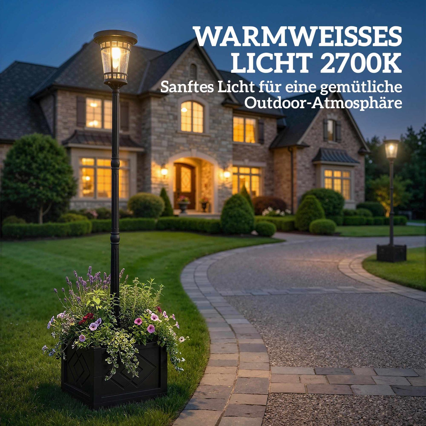 Solar Garden Lantern with Planter, 195cm, Dual Brightness