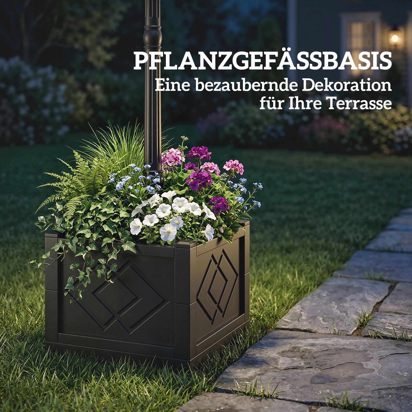 Solar Garden Lantern with Planter, 195cm, Dual Brightness
