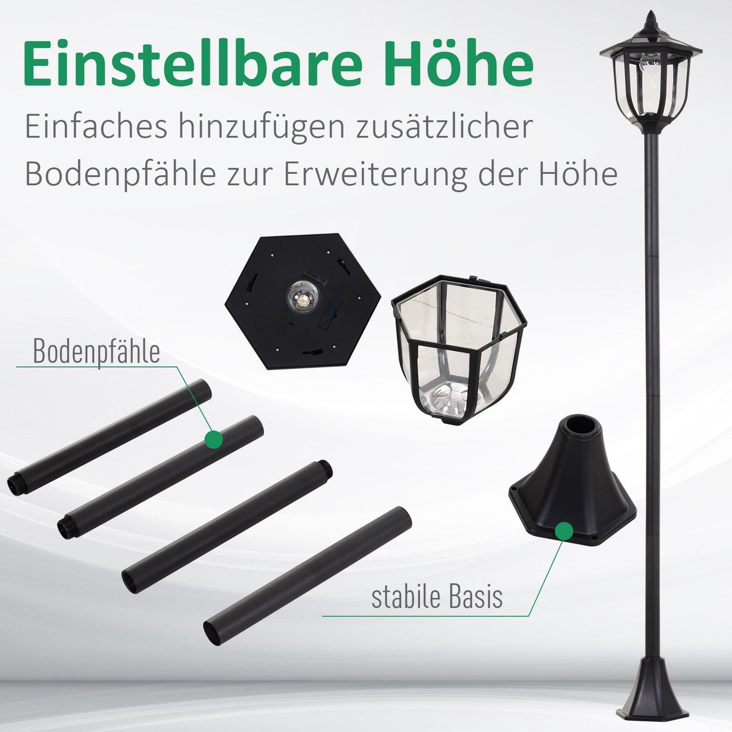 LED Solar Garden Lantern - 30/60 Lumen, Plastic, Black