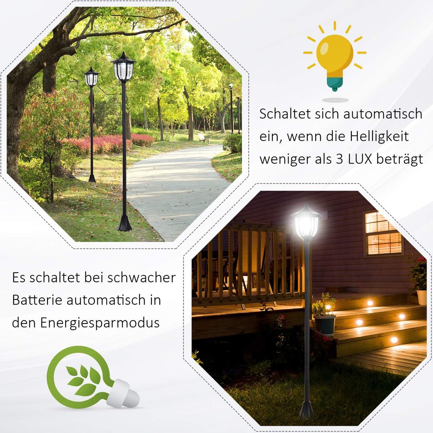 LED Solar Garden Lantern - 30/60 Lumen, Plastic, Black