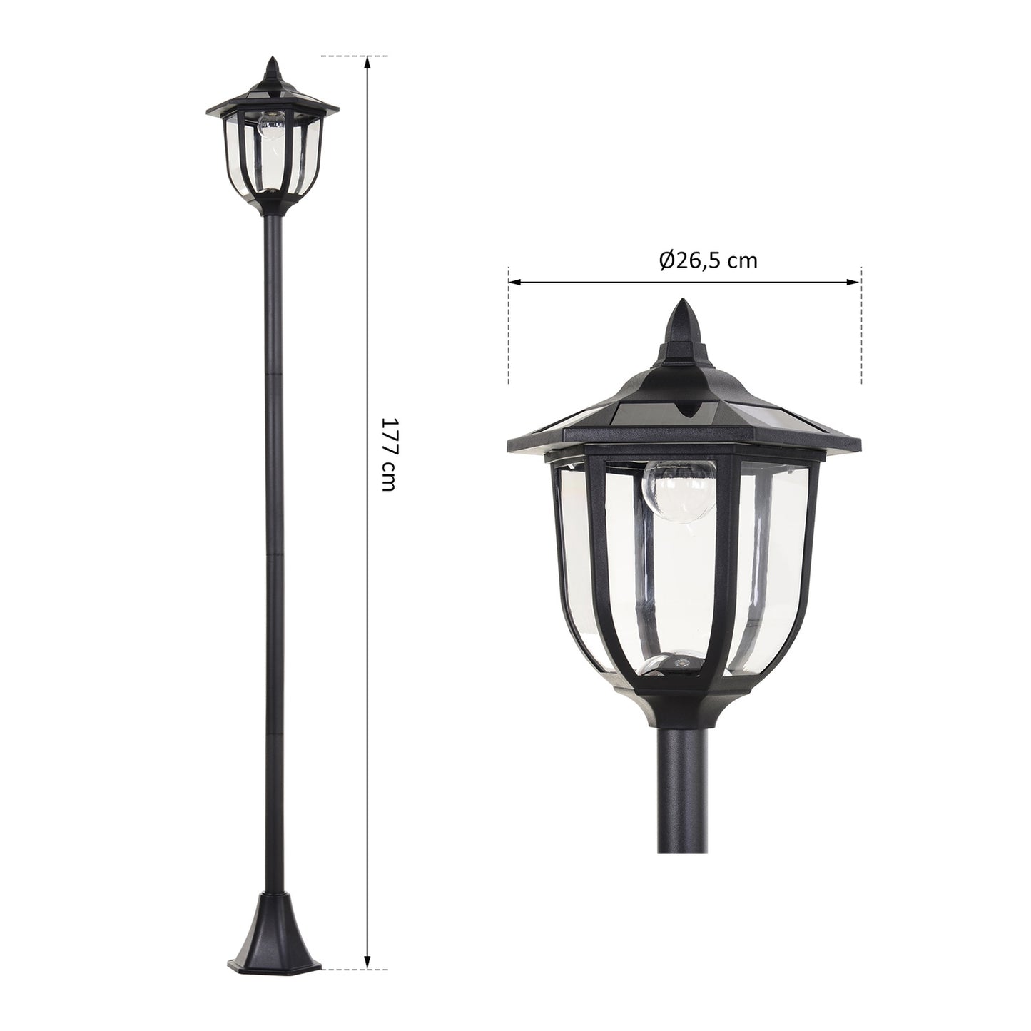 LED Solar Garden Lantern - 30/60 Lumen, Plastic, Black