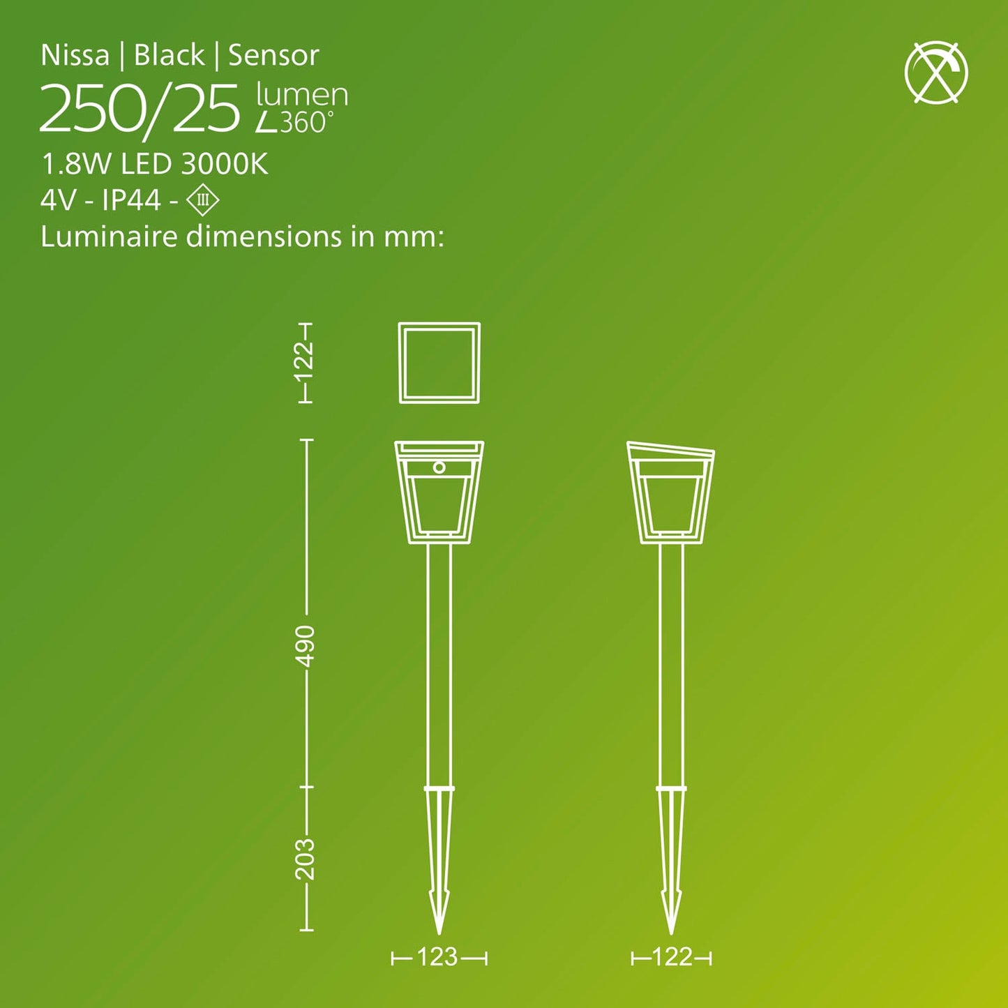 Solar LED Garden Light, Dual Brightness, Black, IP44